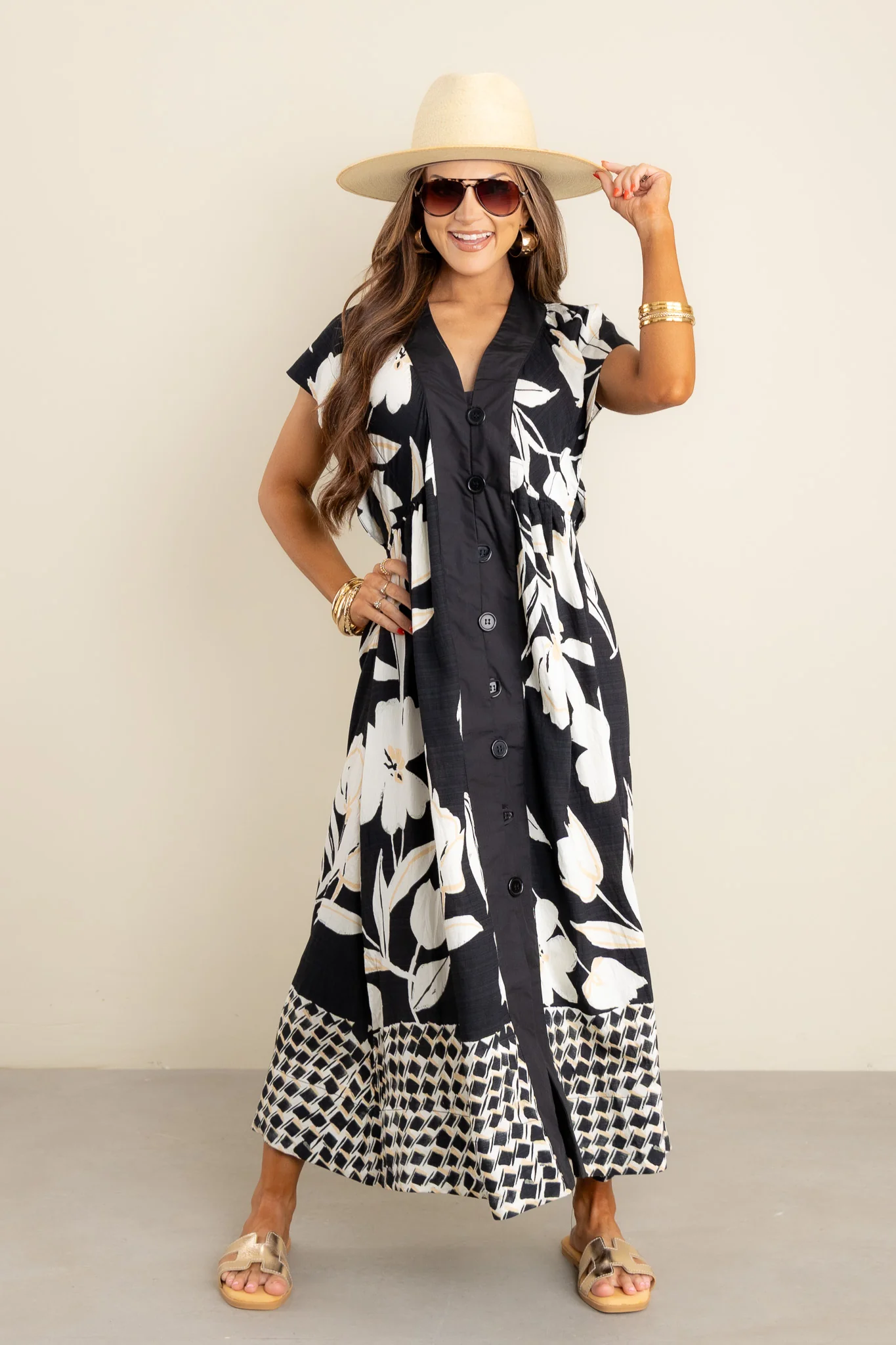 Meryl Black Floral V-Neck Midi Dress - Image 5