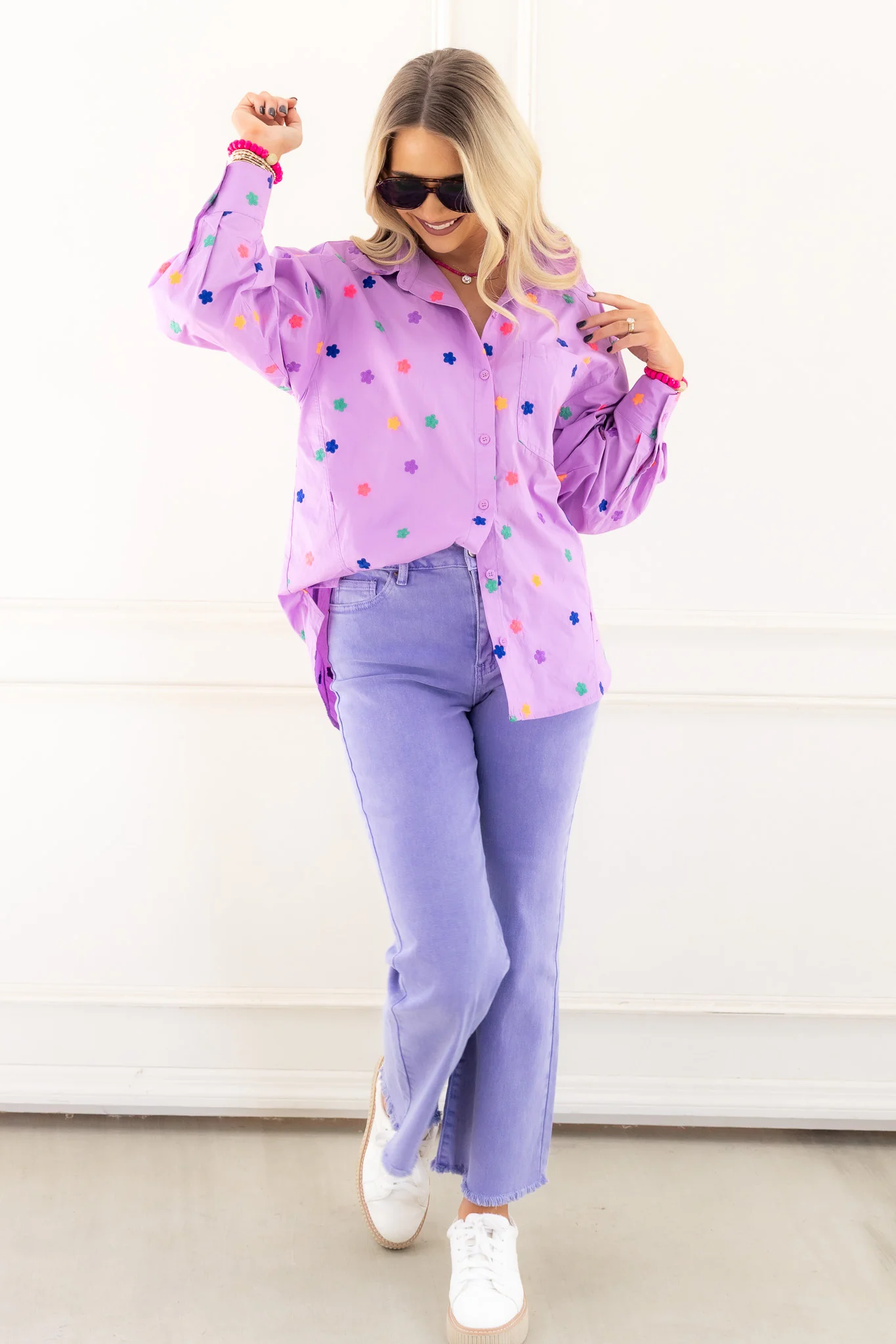 Landry Flower Embroidery Lavender Long Sleeve Top - Image 4