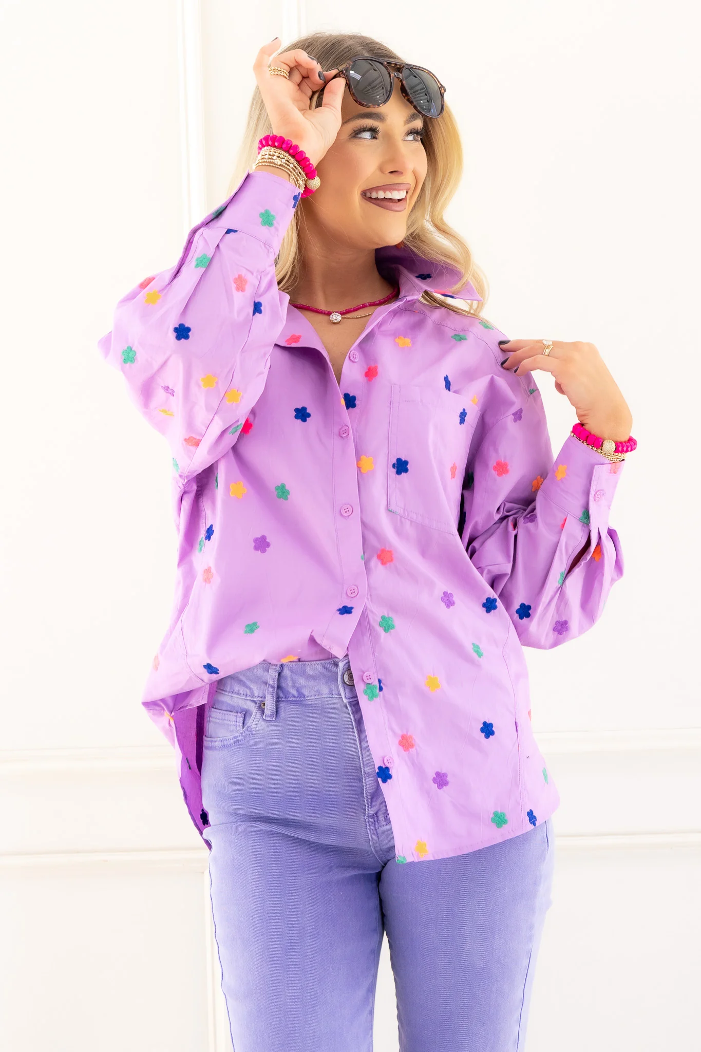 Landry Flower Embroidery Lavender Long Sleeve Top - Image 5