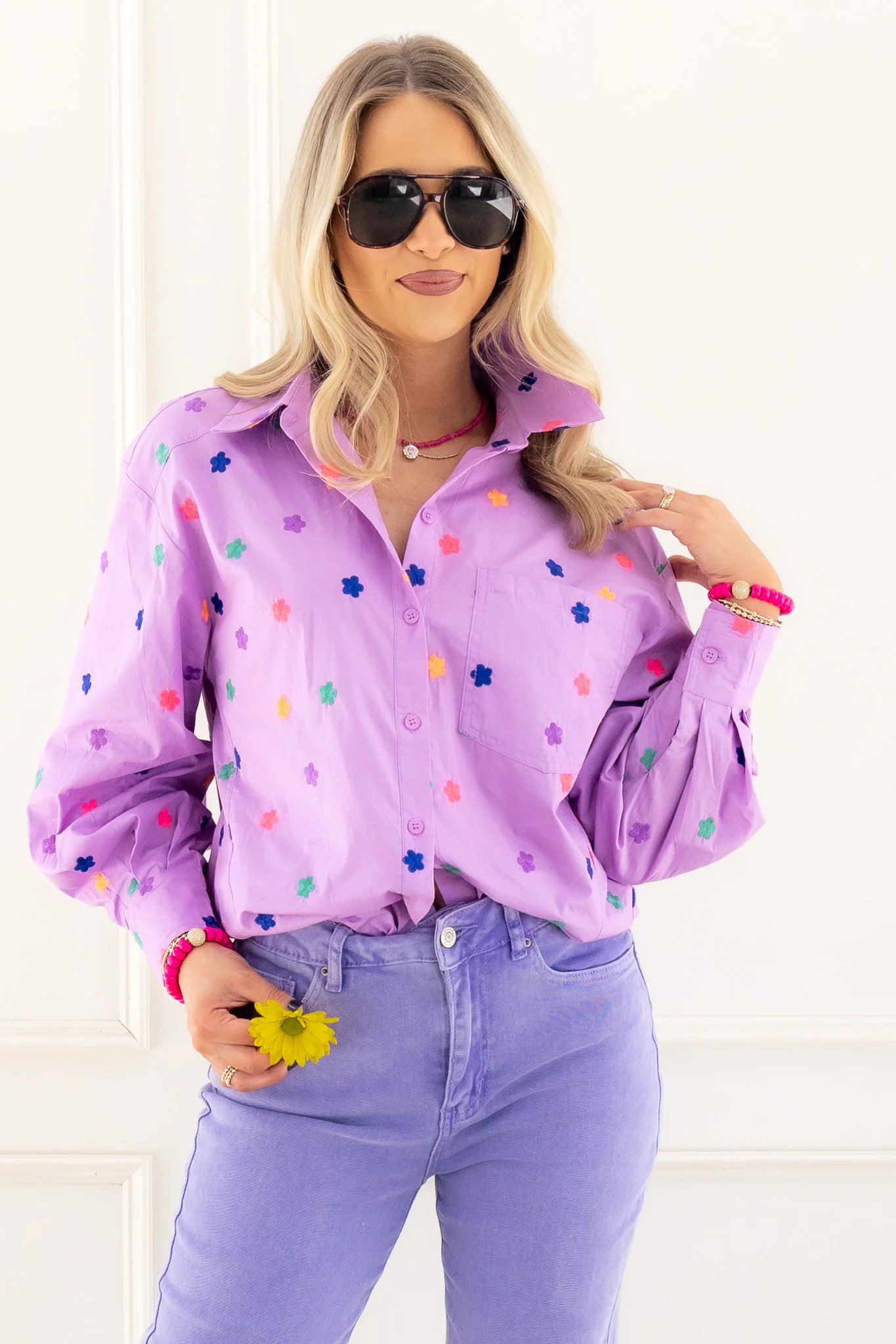 Landry Flower Embroidery Lavender Long Sleeve Top - Image 7