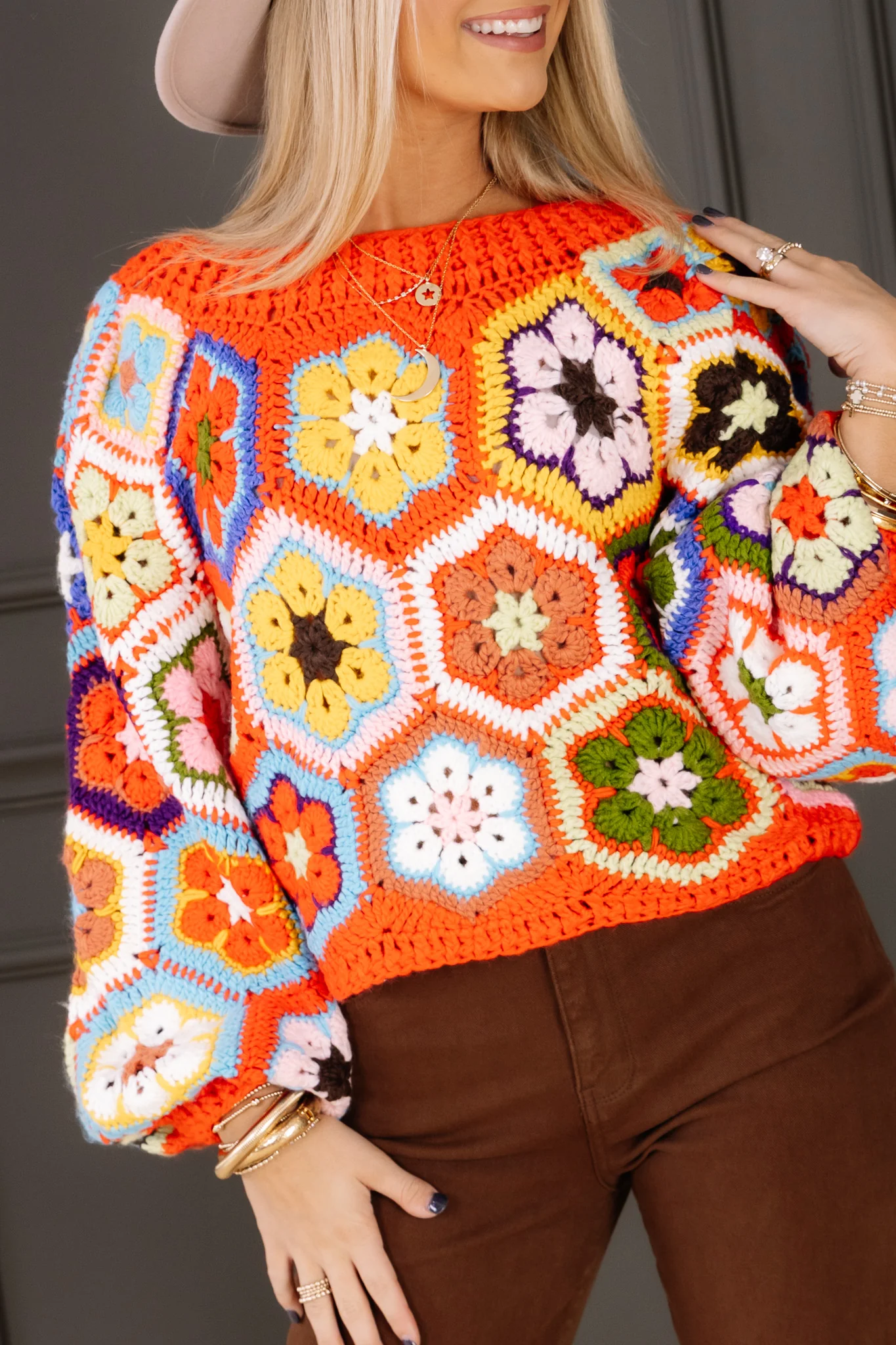 Flowerchild Red Chunky Long Sleeve Sweater Top - Image 4