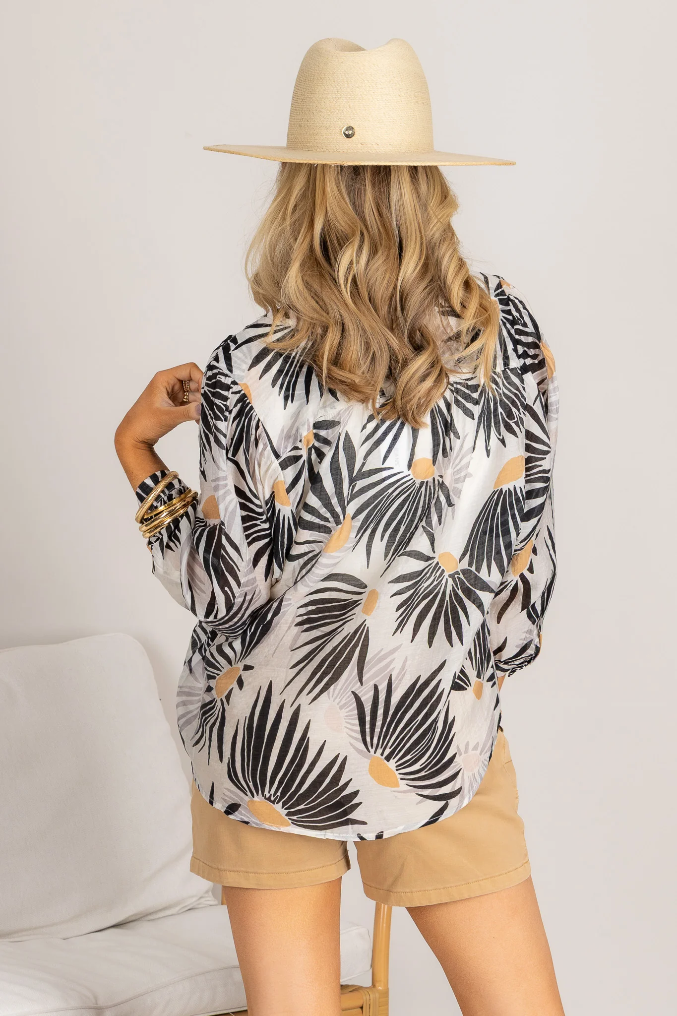 Tribal White & Black Long Sleeve Blouse - Image 4