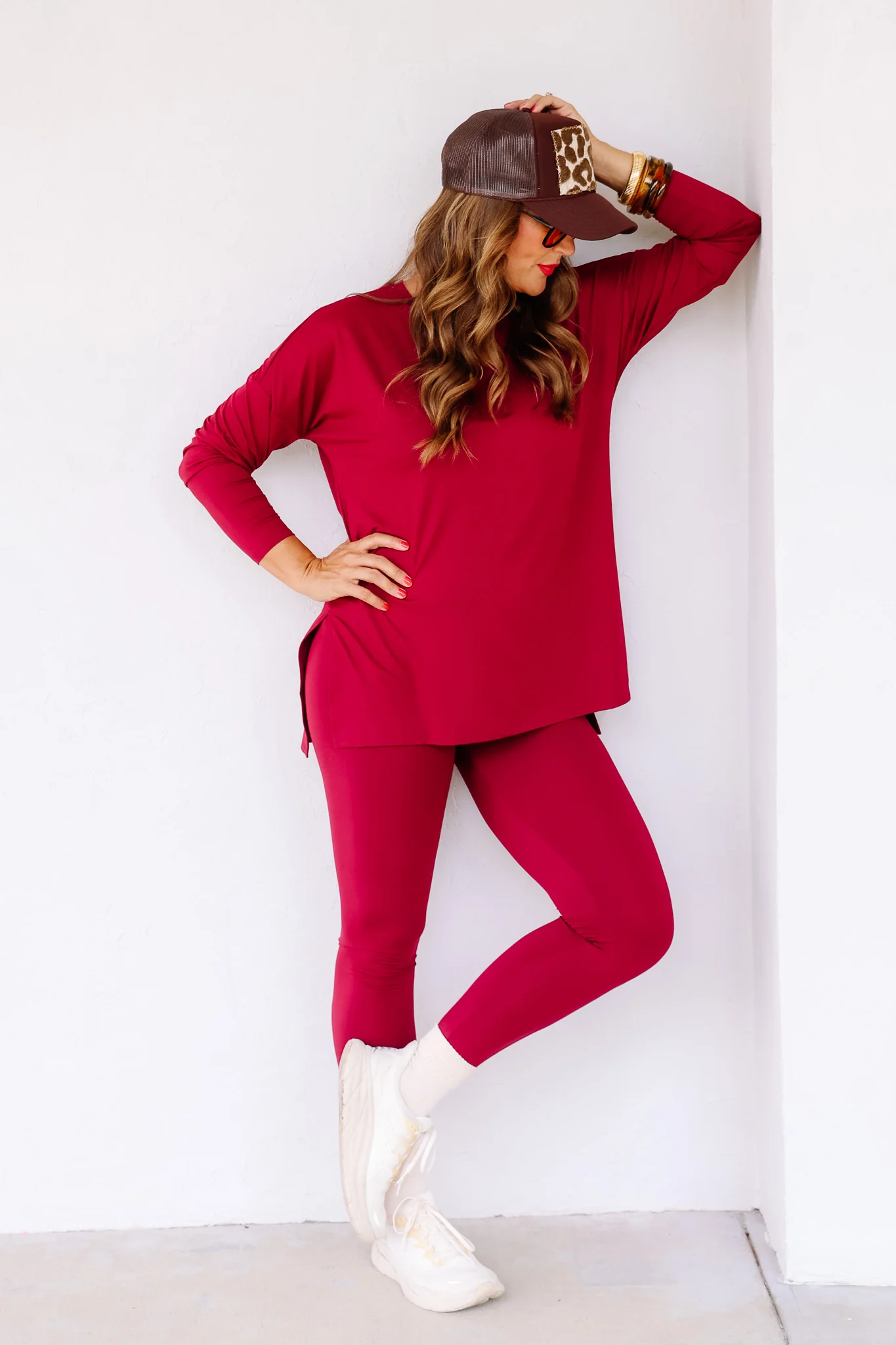 Follow Along Cabernet Long Sleeve Lounge Pant Set