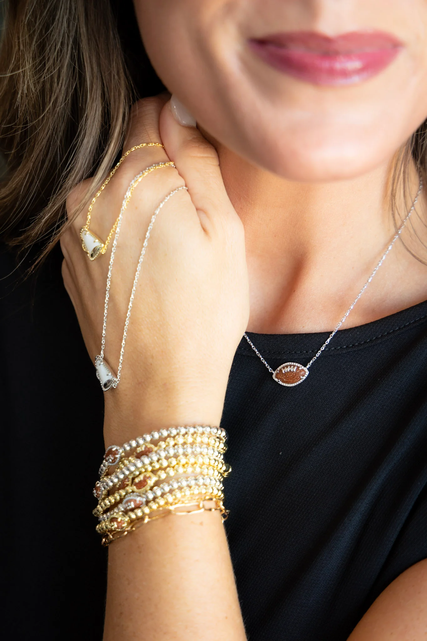 Football Short Pendant Necklace - Silver Orange Goldstone | Kendra Scott - SALE - Image 2