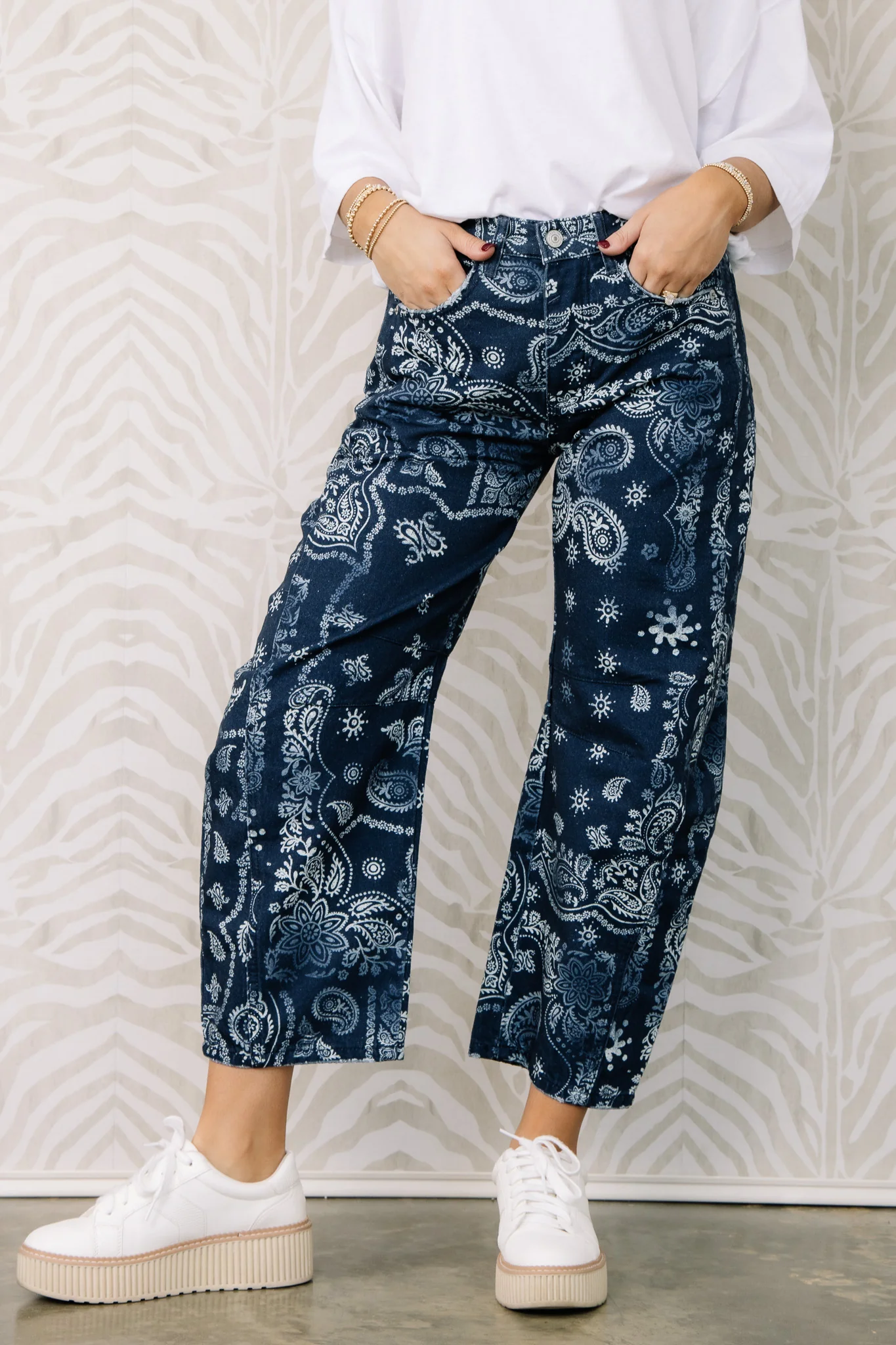 Free People Good Luck Navy Bandana Barrel Pant
