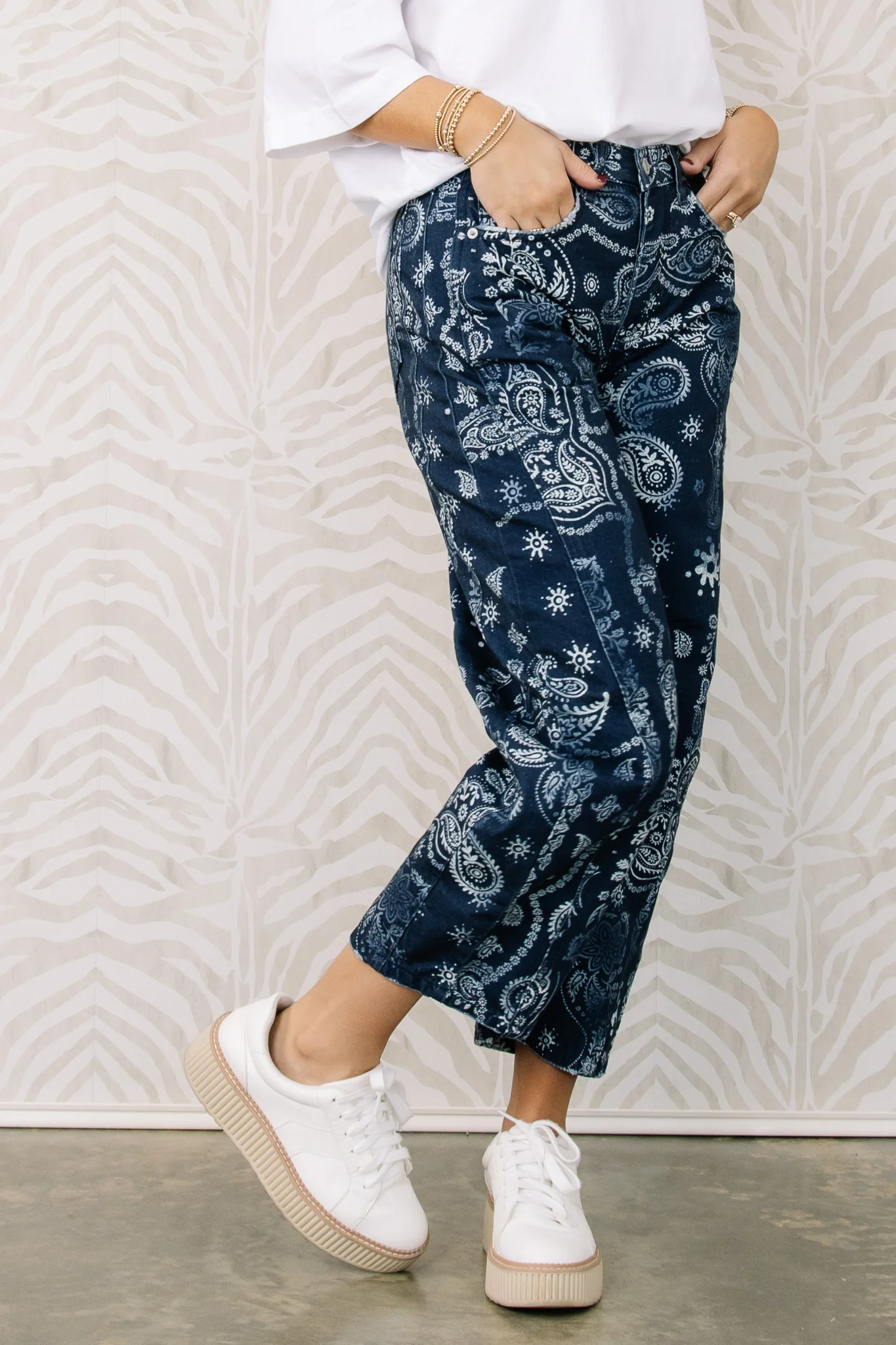 Free People Good Luck Navy Bandana Barrel Pant - Image 4