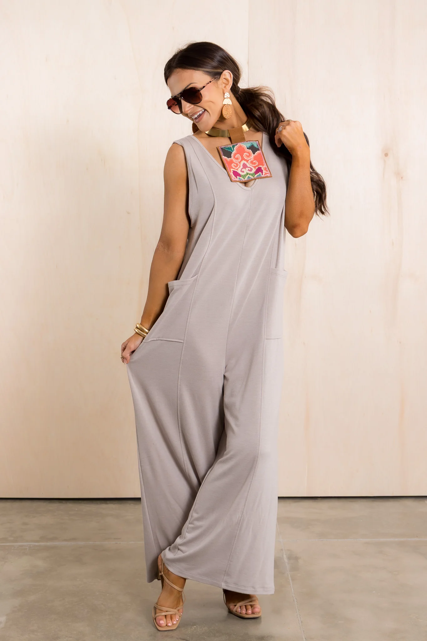 DOORBUSTER Farrah Slouch Ash Mocha Sleeveless Jumpsuit - Image 2
