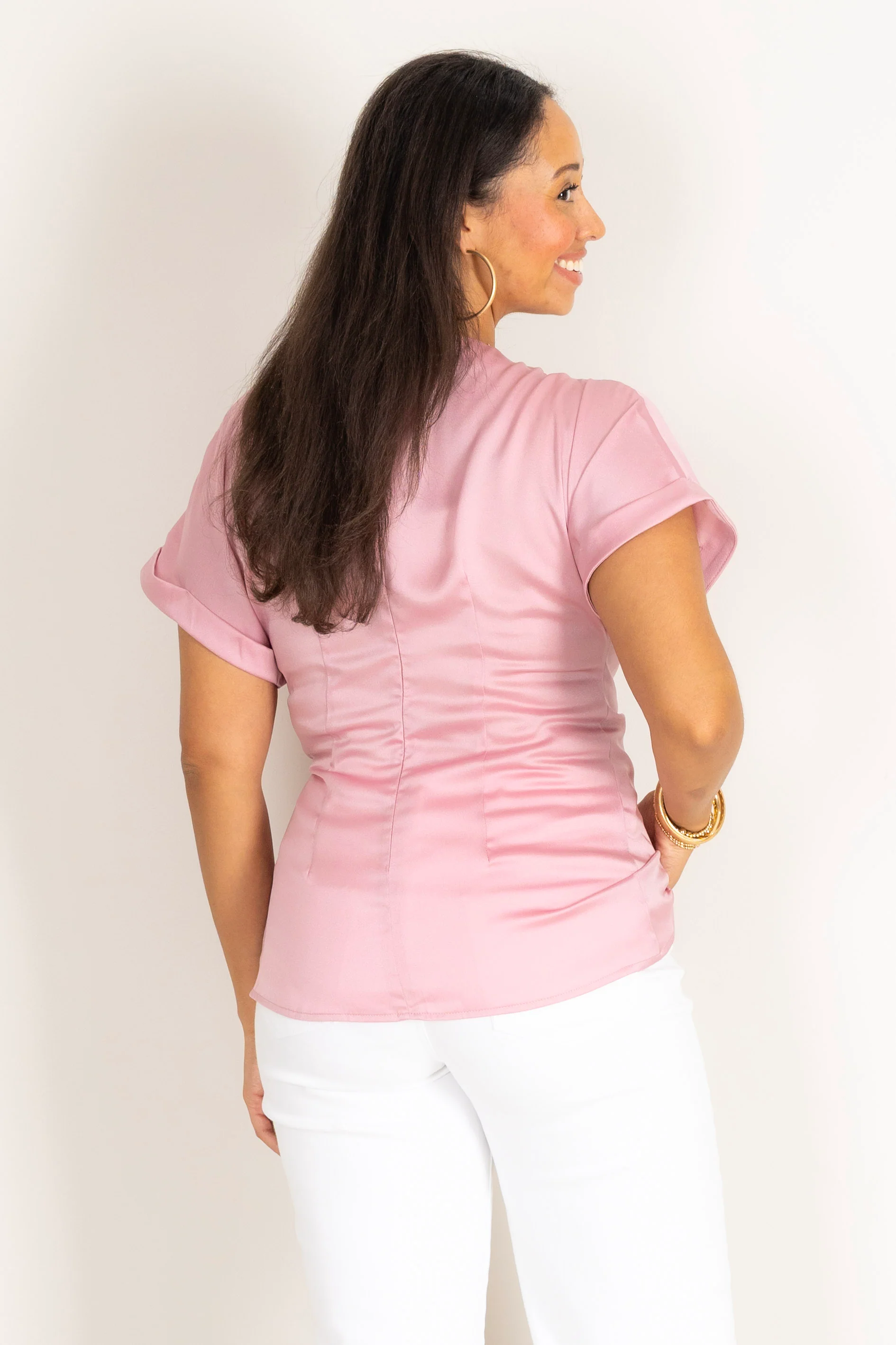 Wrapped Up Pink Short Sleeve Blouse - Image 3