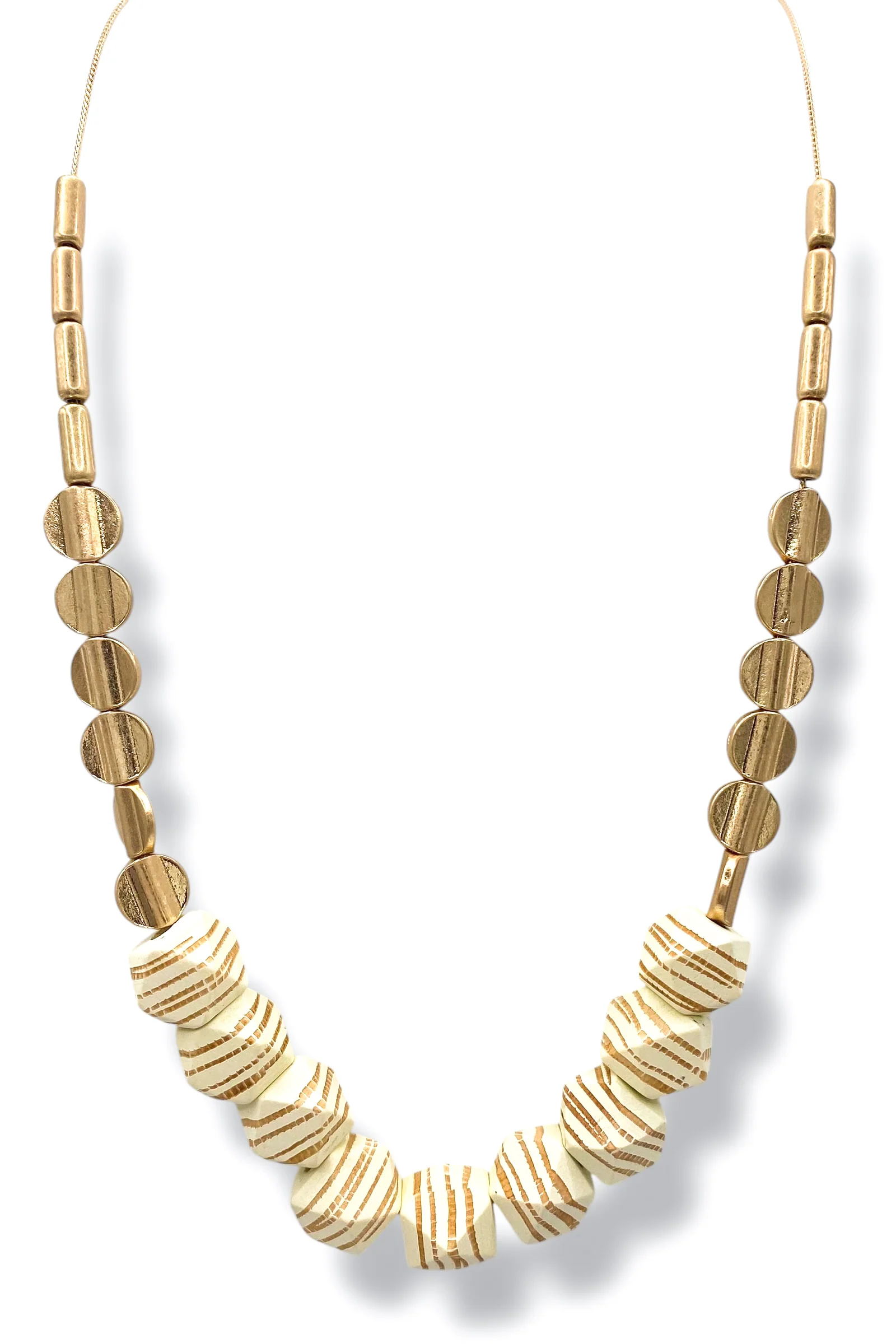 Levi Cream Wood & Metal Disc Necklace *Final Sale*