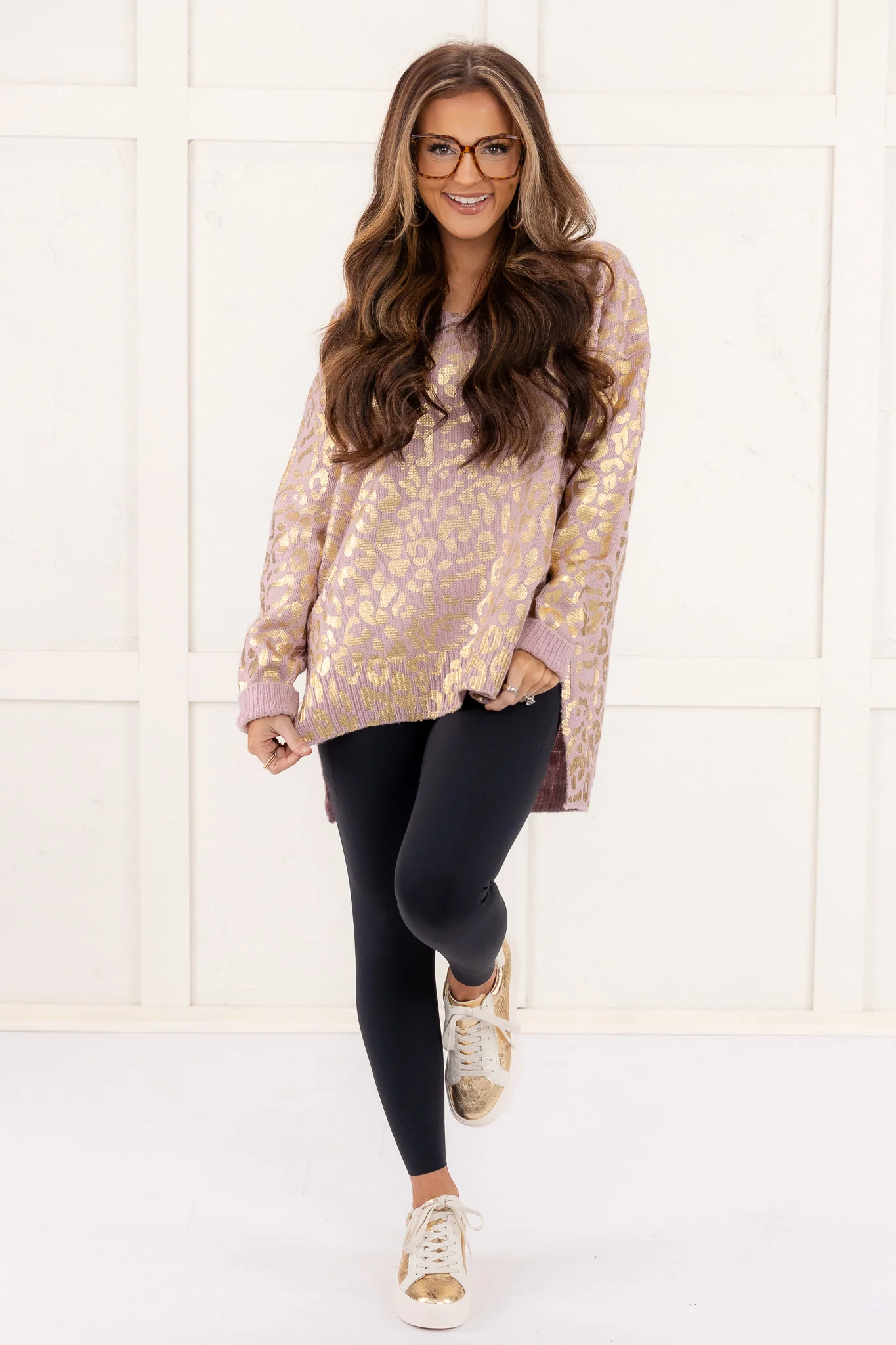 DOORBUSTER - Give It All Metallic Animal Print Sweater - Dusty Rose - Image 2