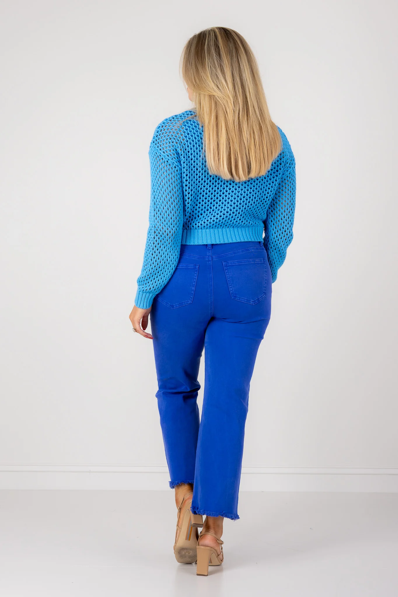 Going Places Deep Sky Crochet Long Sleeve Cardigan - Image 6