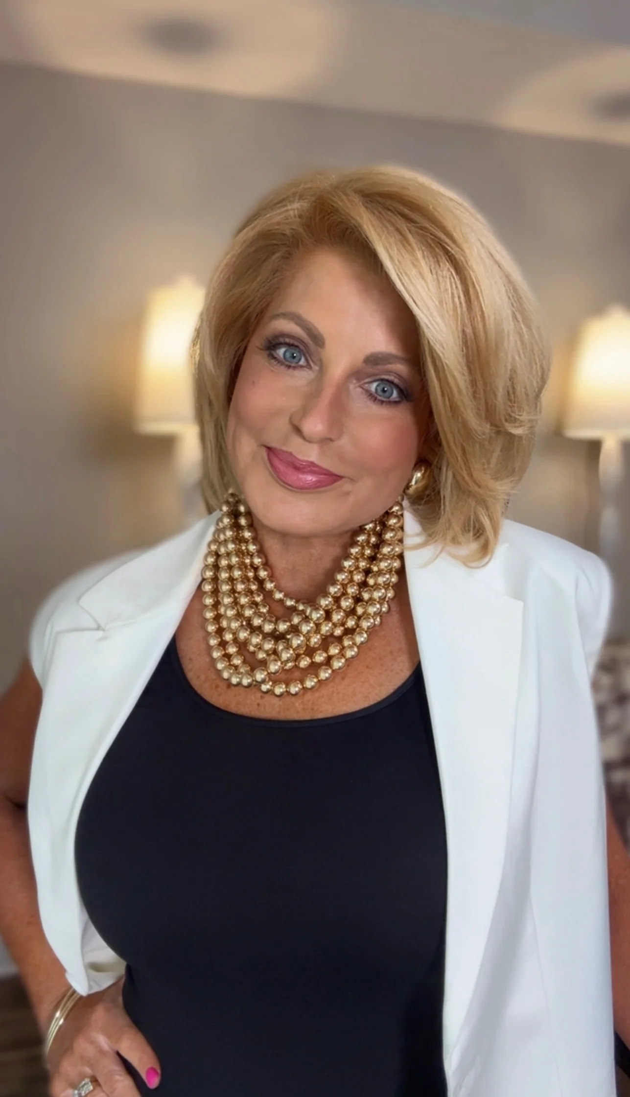 Carla 7 Strand Gold Smooth Bead Statement Necklace - Image 4