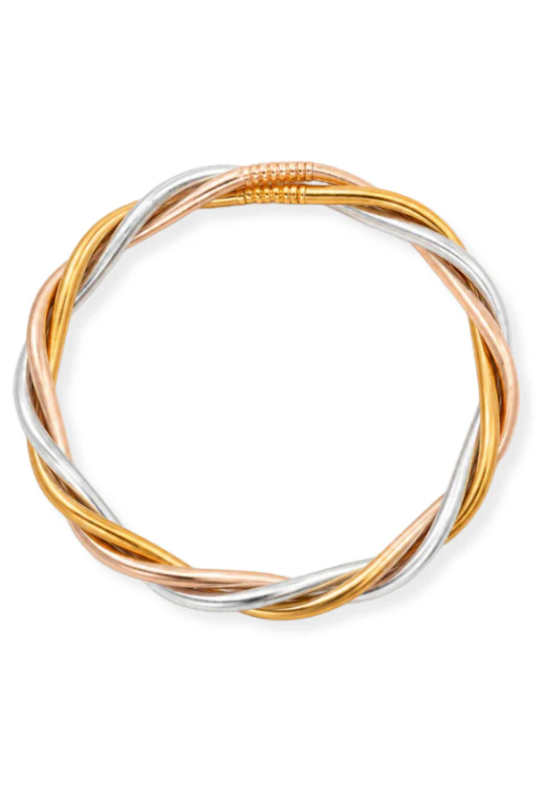 BudhaGirl Tri-Tone Triology Gold, Silver, & Champagne All Weather Bangle Bracelet