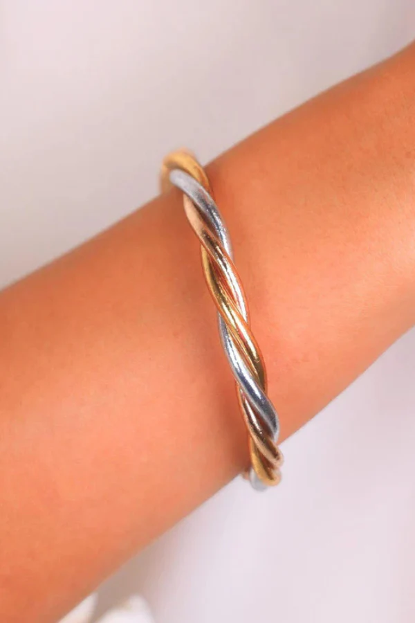 BudhaGirl Tri-Tone Triology Gold, Silver, & Champagne All Weather Bangle Bracelet - Image 2