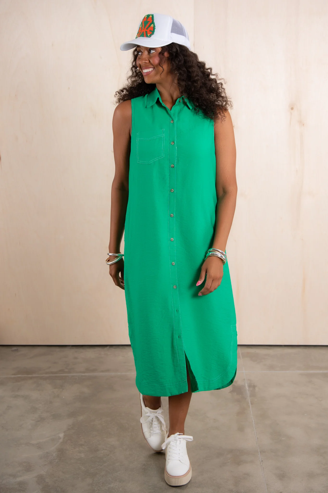 Savannah Green Sleeveless Midi Dress