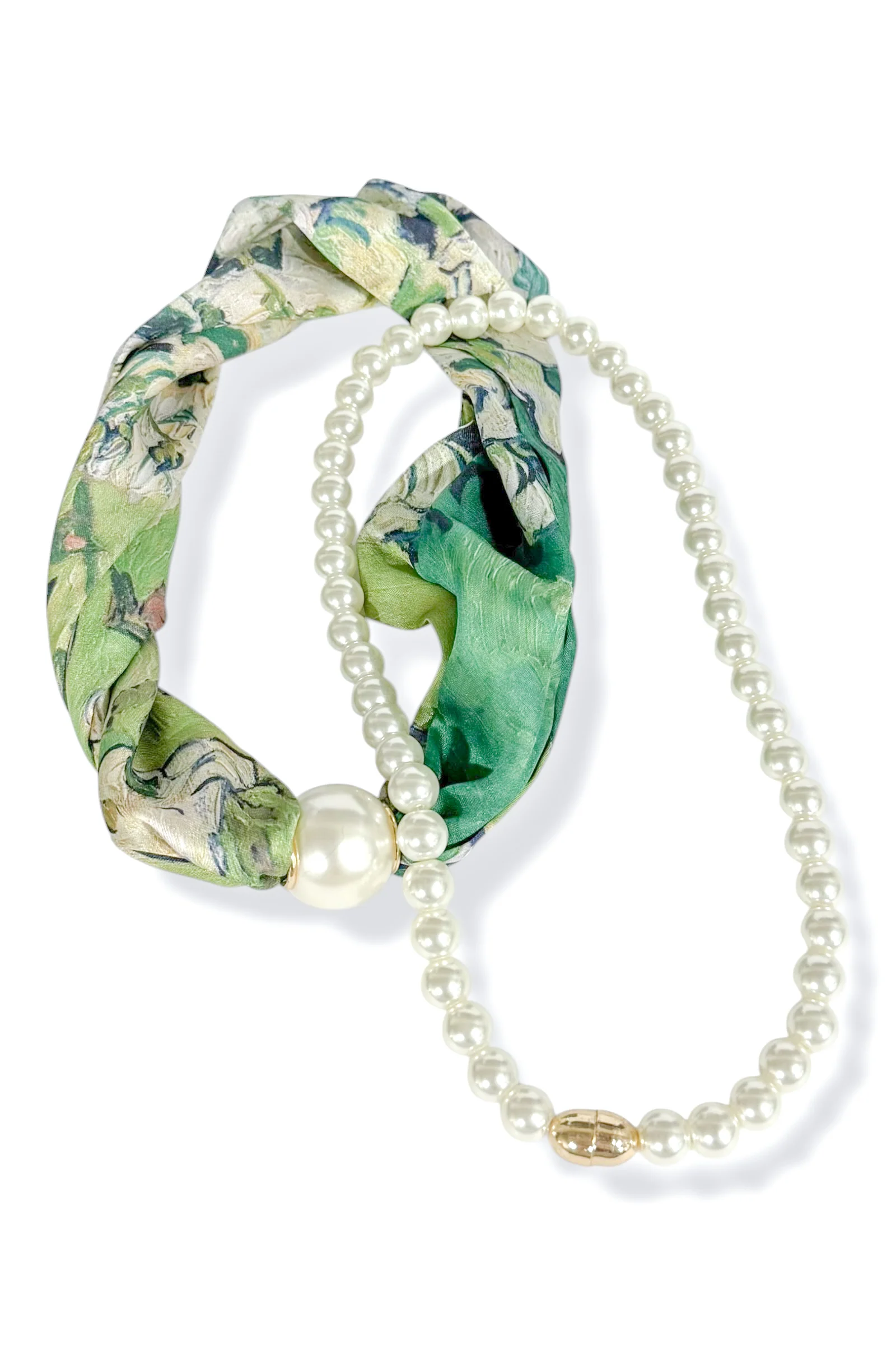 When Time Comes Green Multi & Pearl Layered Scarf Necklace - Image 2