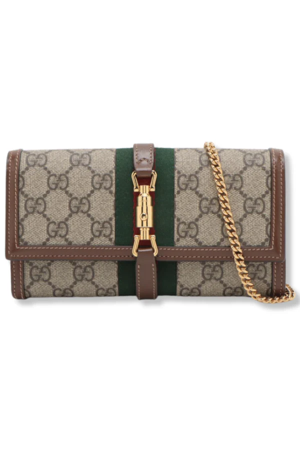 Gucci Jackie 1961 GG Supreme PVC & Leather Chain Wallet With Box
