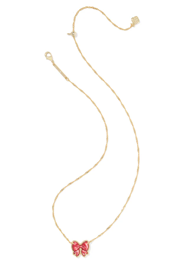 Kendra Scott Haley Gold Scarlet Red Mother Of Pearl Bow Short Pendant Necklace