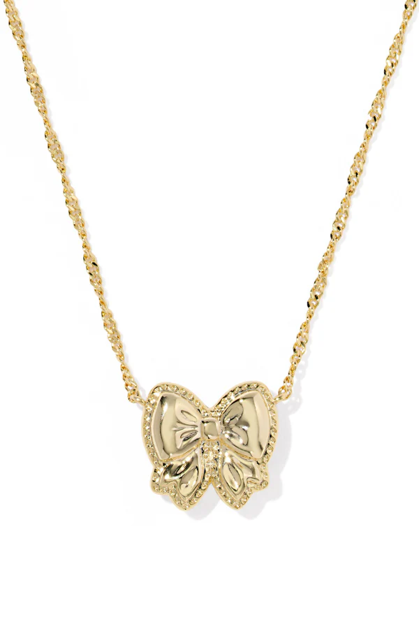 Kendra Scott Haley Gold Scarlet Red Mother Of Pearl Bow Short Pendant Necklace - Image 2
