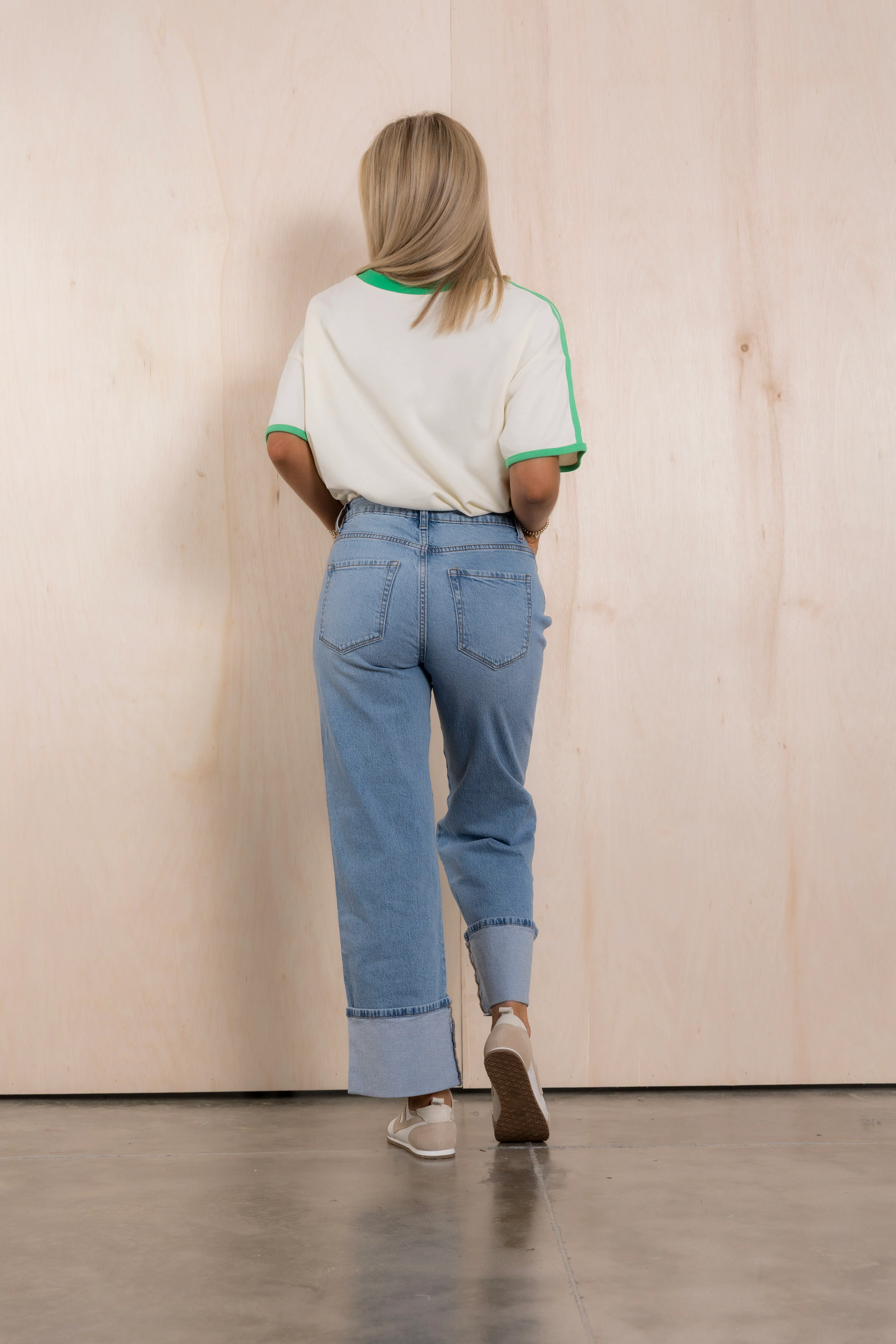 High Rise Light Wash Cuffed Wide Leg Jean *Final Sale* - Image 3
