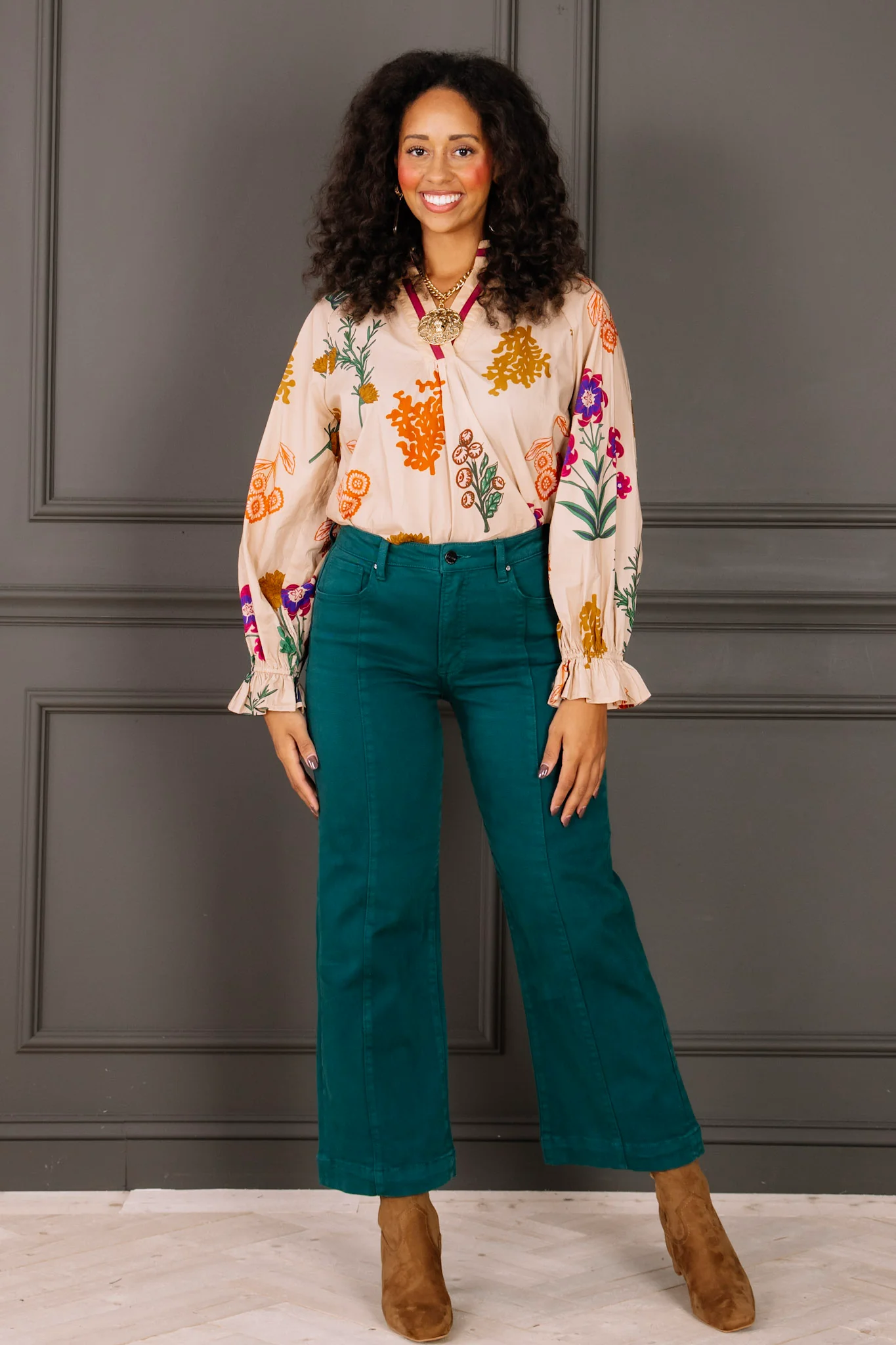 High Rise Hunter Green Cropped Wide Pant - Image 2