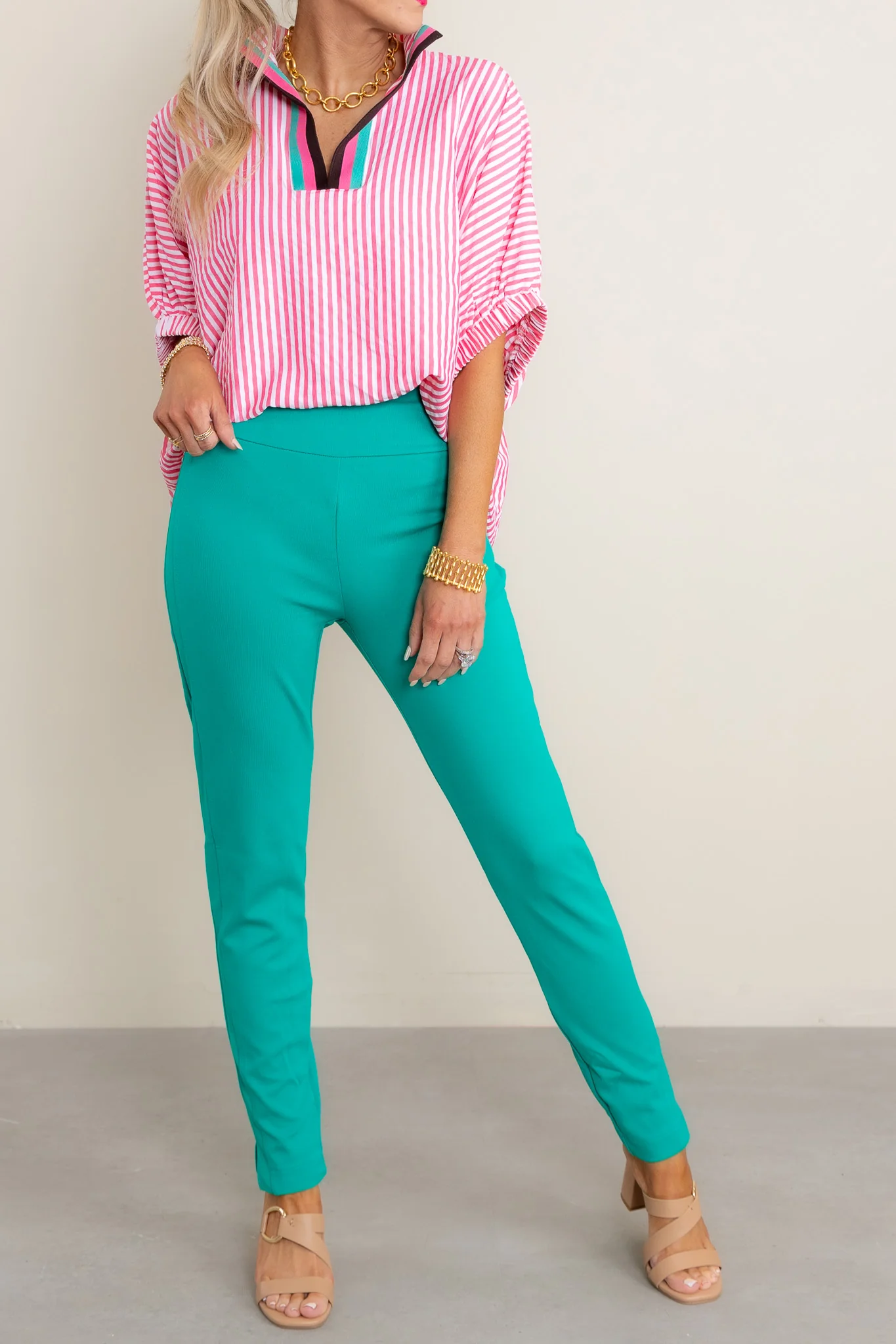 High Waisted Kelley Green Skinny Leg Pant - FINAL SALE