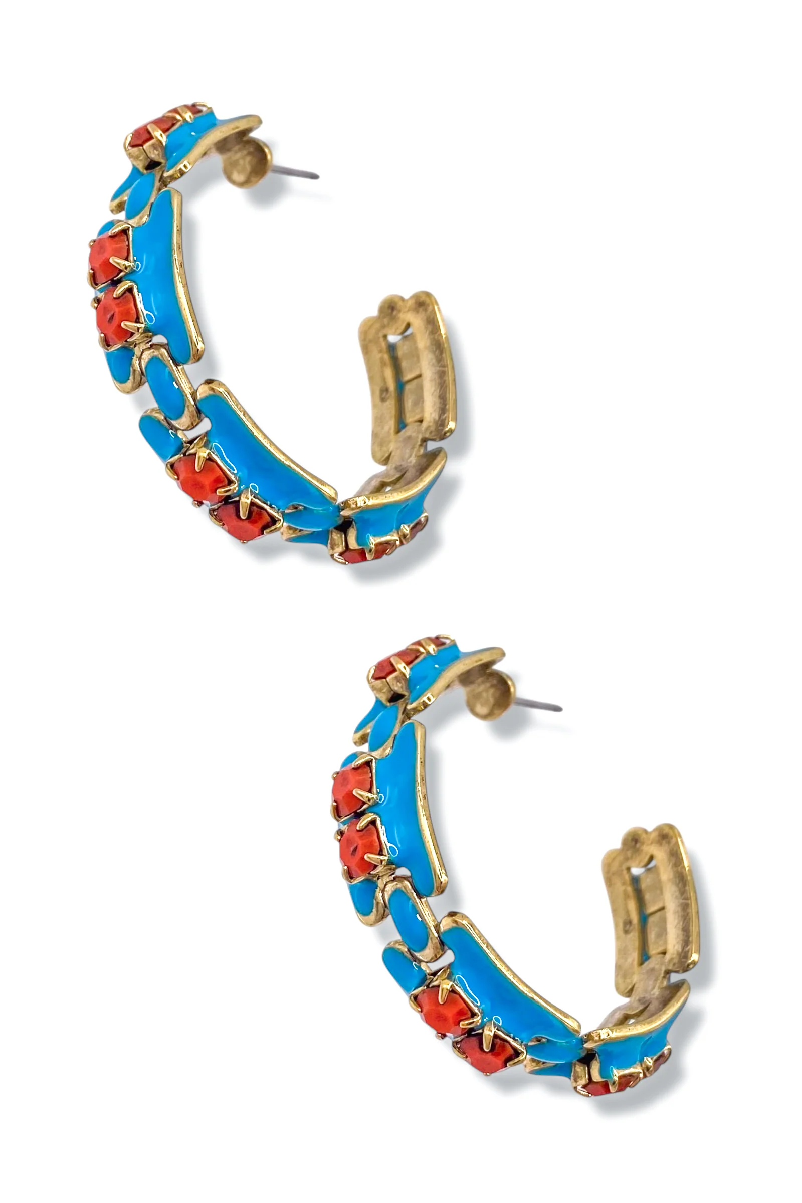 TOVA Hillary Coral Turquoise Hoop Earrings