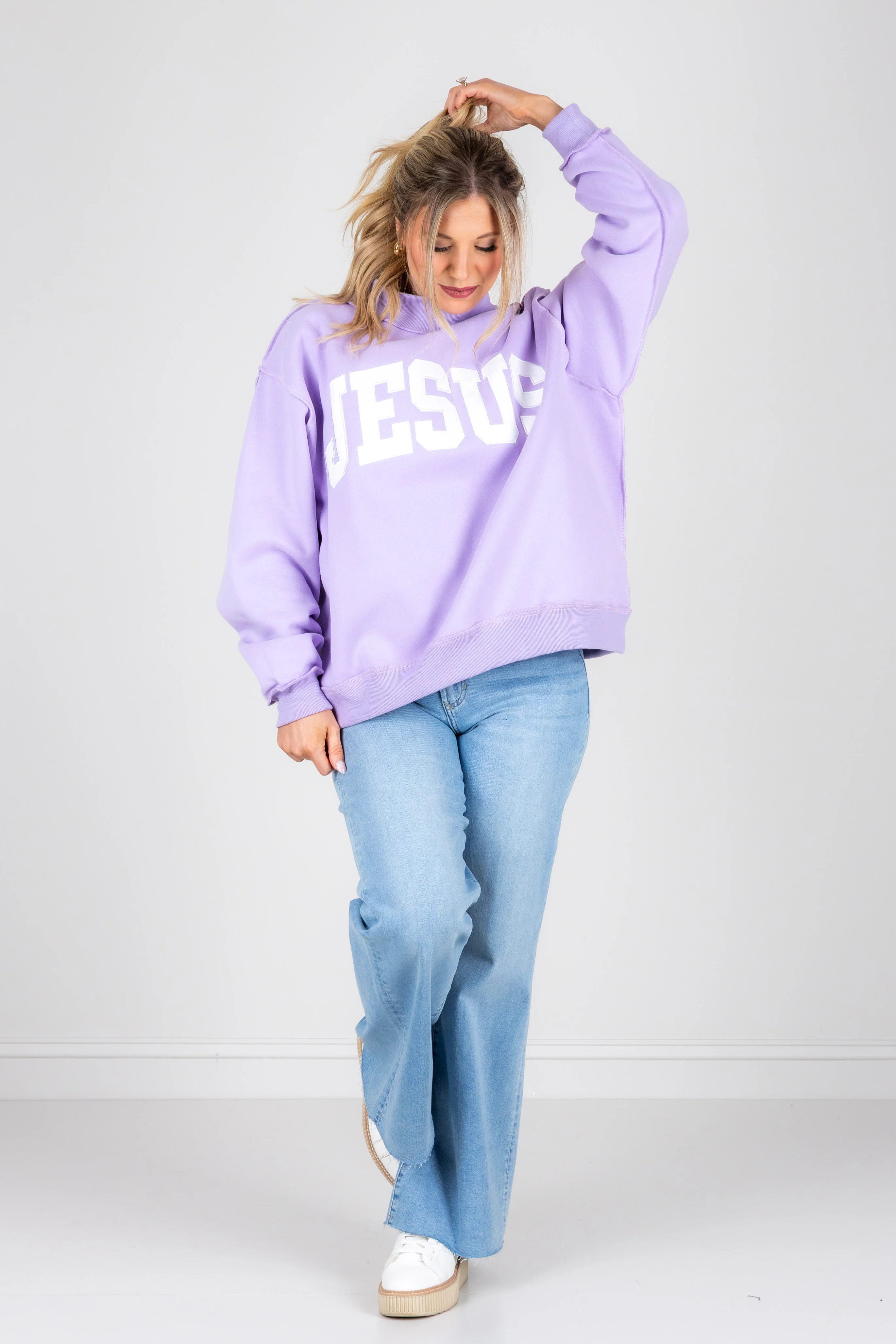 Jesus Lavender Mock Neck Long Sleeve Pullover - Image 2