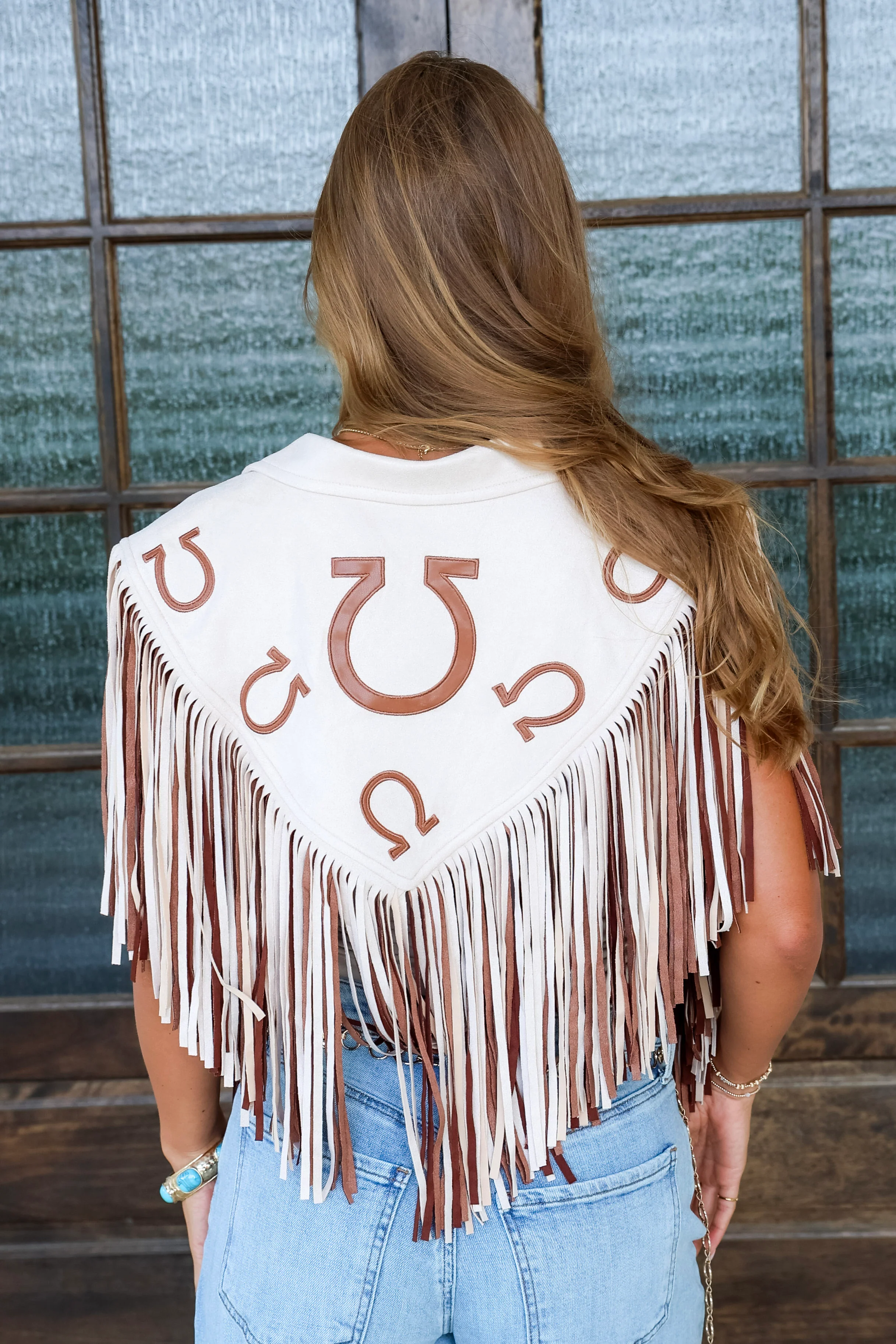 Horseshoe Cream & Tan Two Tone Fringe Shrug - Image 2