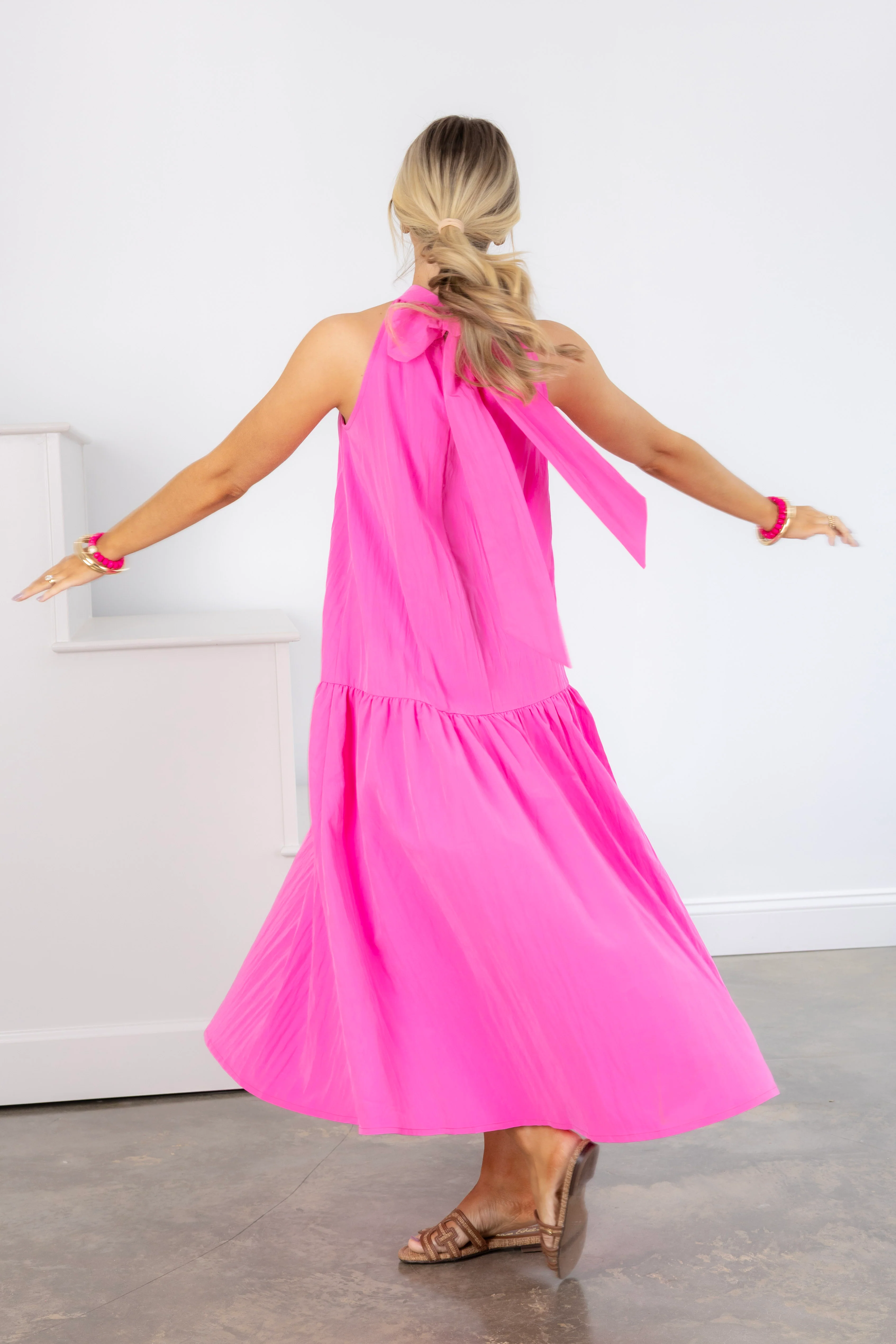Be Your Best Hot Pink Halter Neck Maxi Dress - Image 4