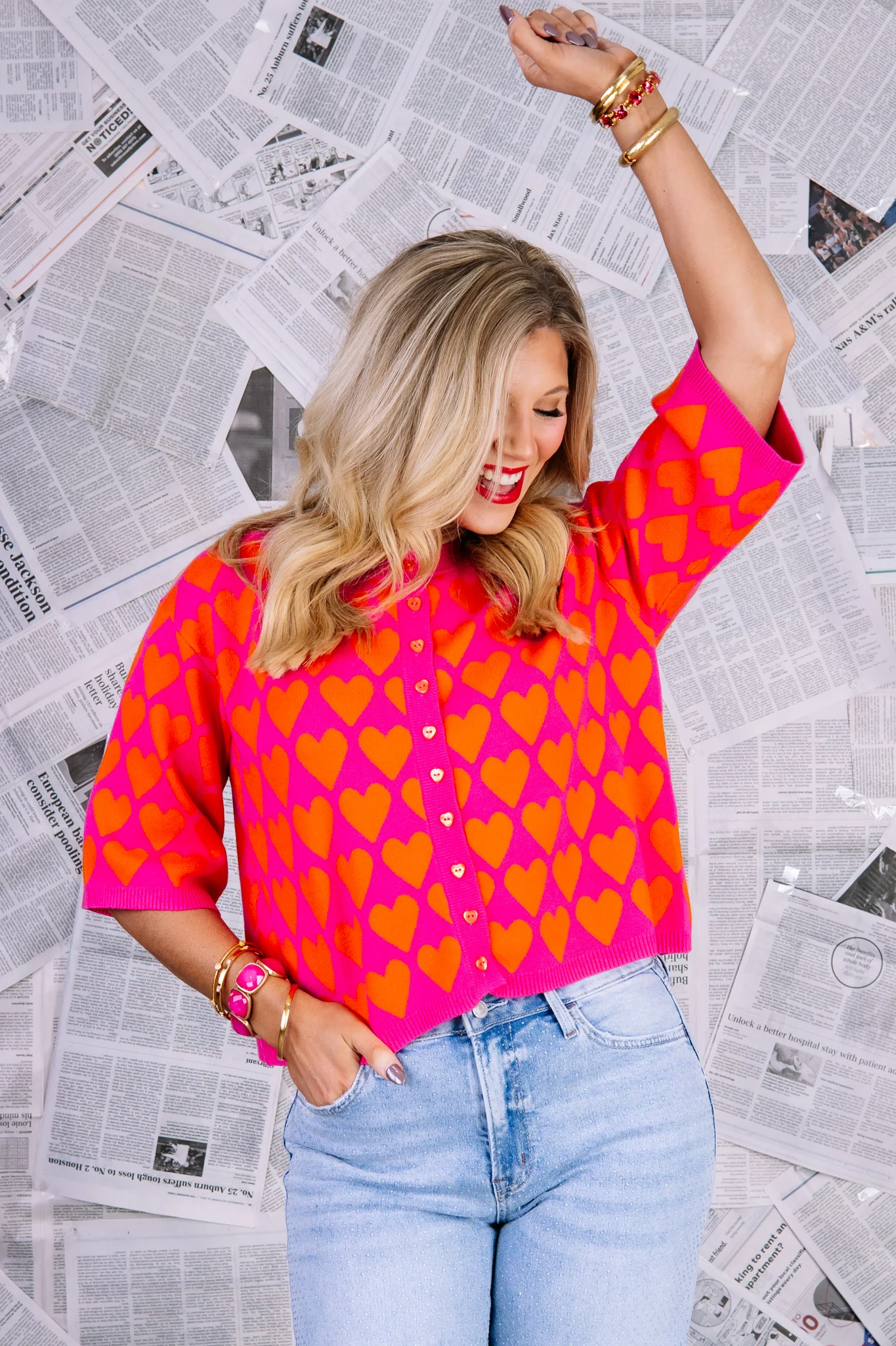 Sofia Heart Felt Hot Pink Short Sleeve Sweater - Image 3