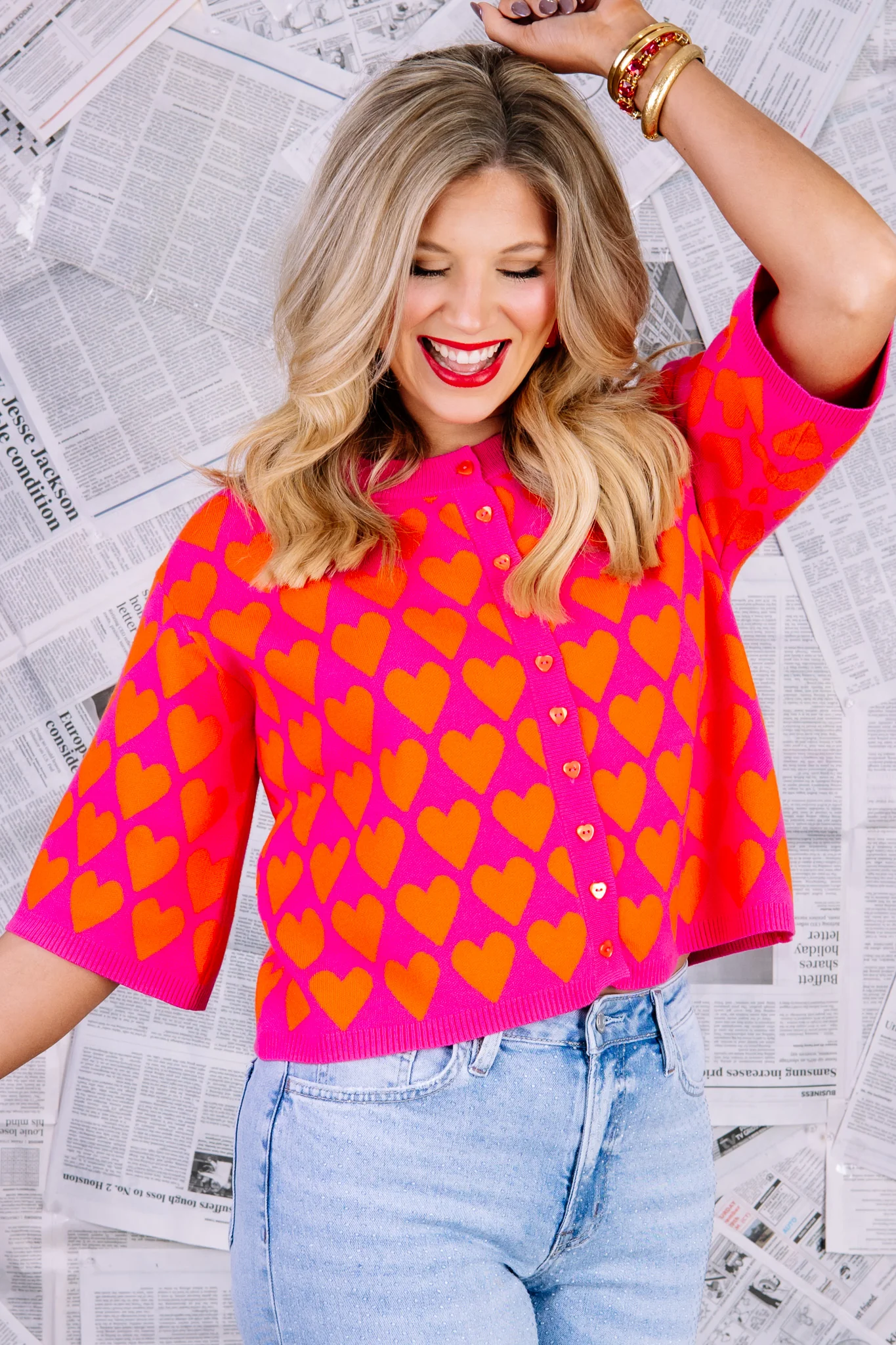 Sofia Heart Felt Hot Pink Short Sleeve Sweater - Image 4