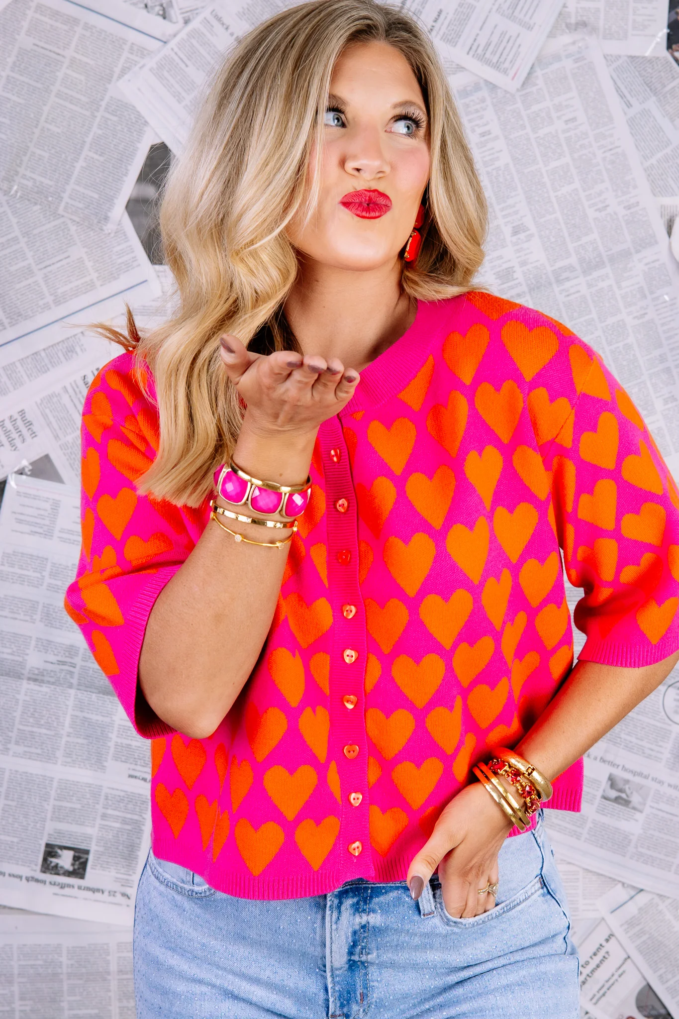 Sofia Heart Felt Hot Pink Short Sleeve Sweater - Image 6