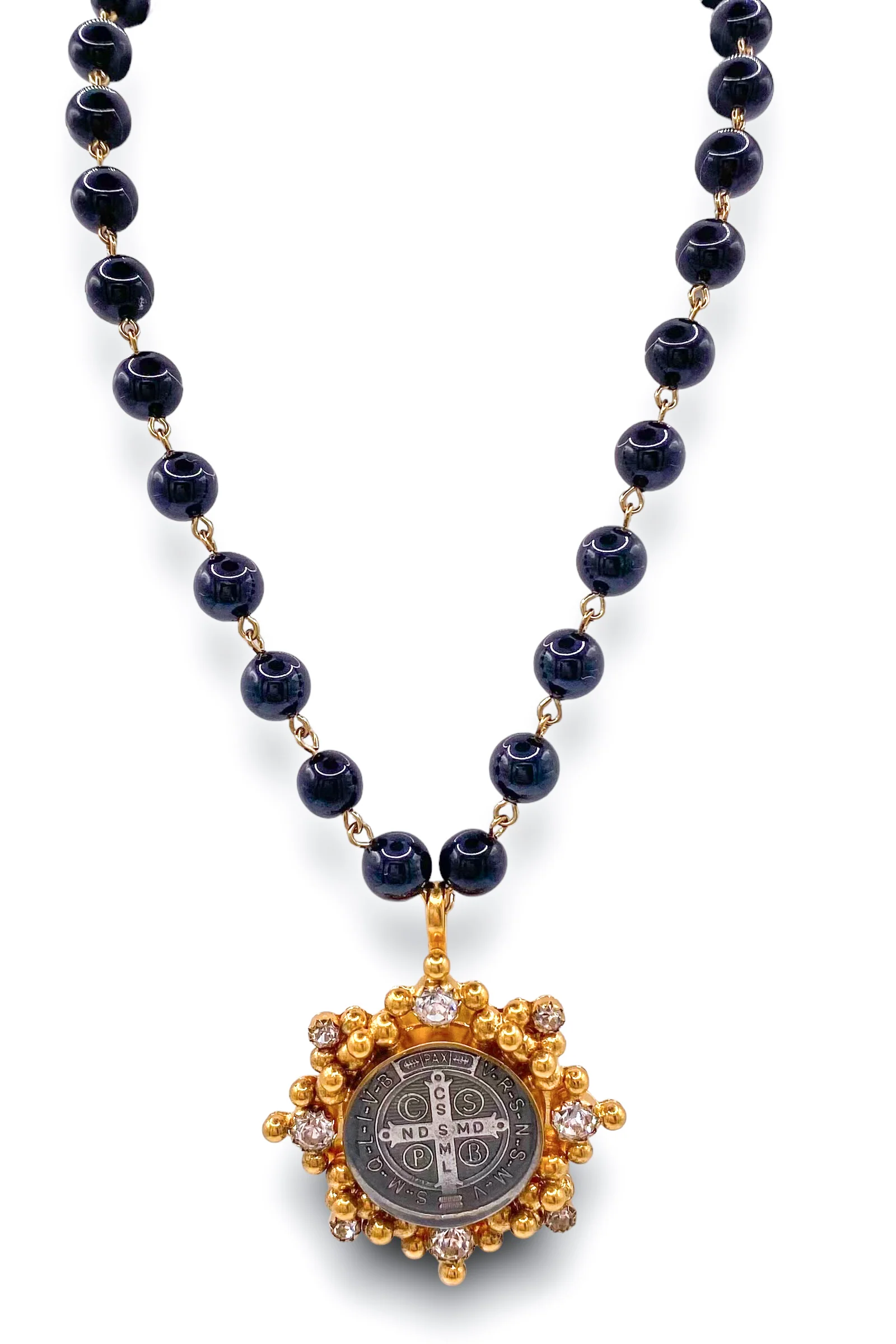 Iconic Mystic Black Pearl Choker - Gold San Benito Medallions | Virgins Saints & Angels