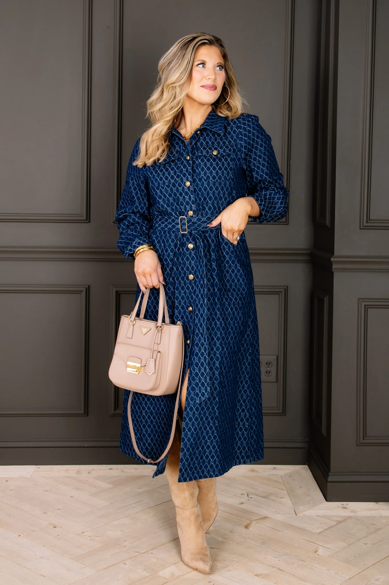 Selena Indigo Long Sleeve Midi Dress - Image 5