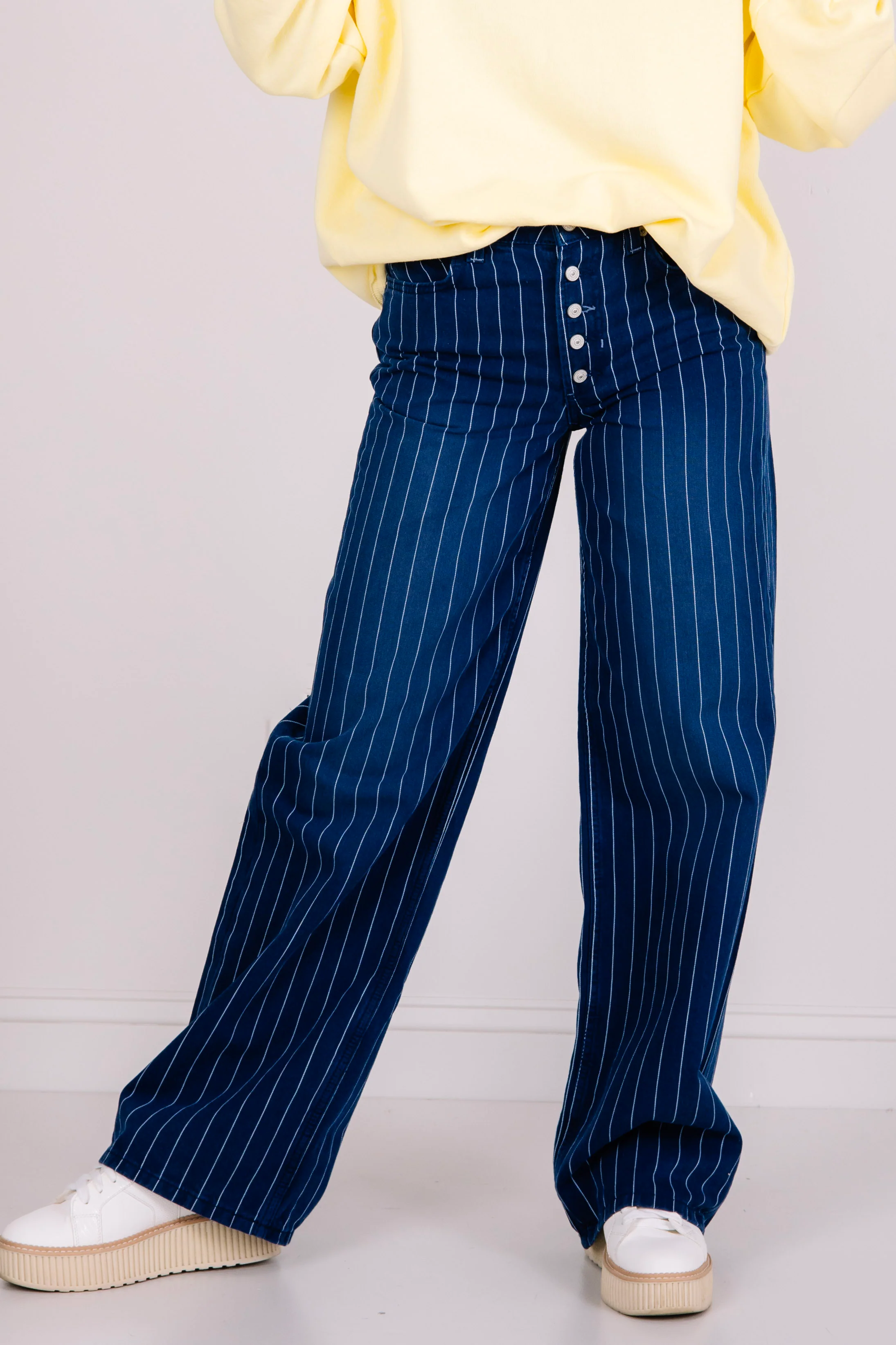 Free People Nia Indigo Pinstripe Boyfriend Jean