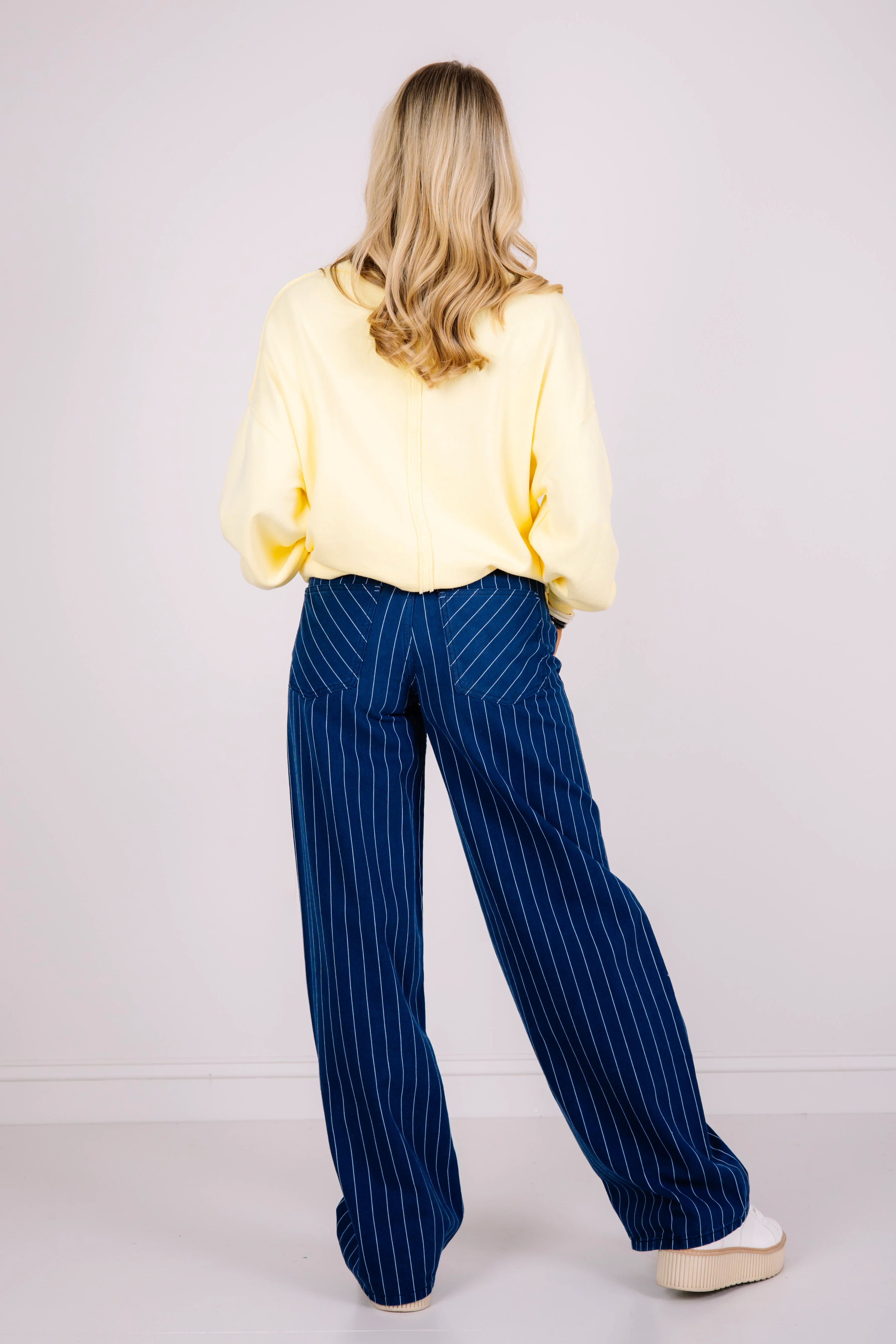Free People Nia Indigo Pinstripe Boyfriend Jean - Image 3
