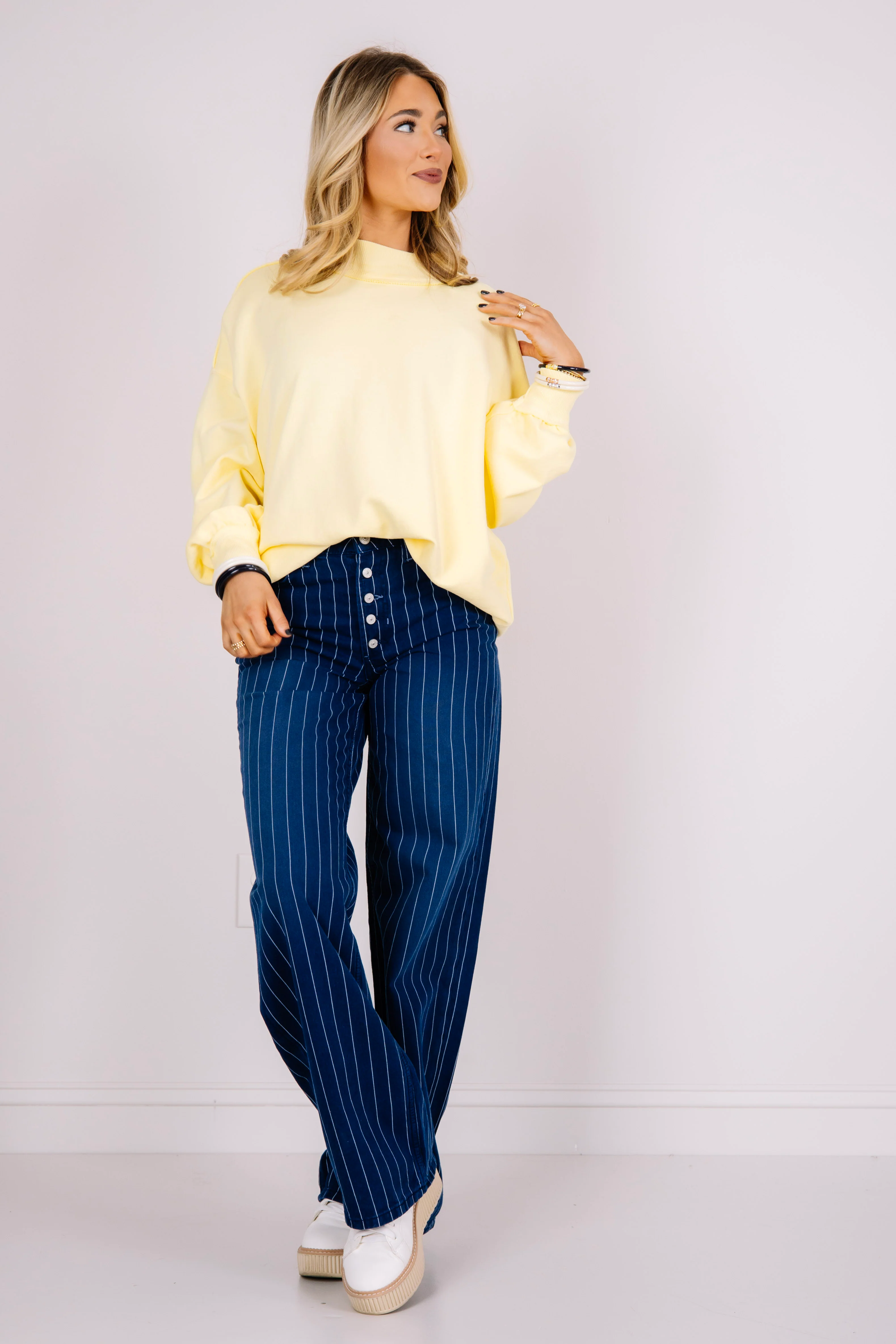 Free People Nia Indigo Pinstripe Boyfriend Jean - Image 4