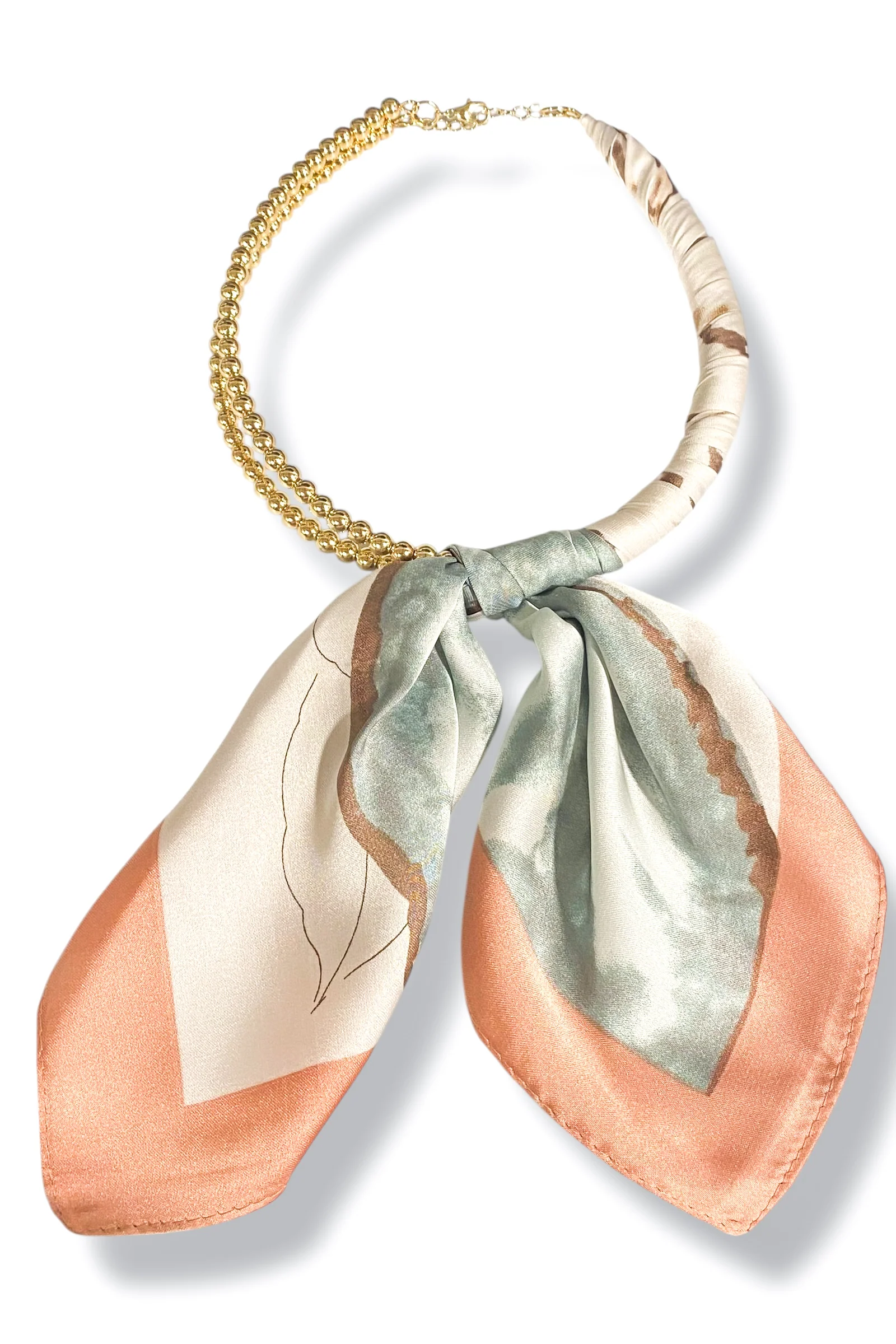 Maisey Ivory and Gold Scarf Wrapped Collar Necklace