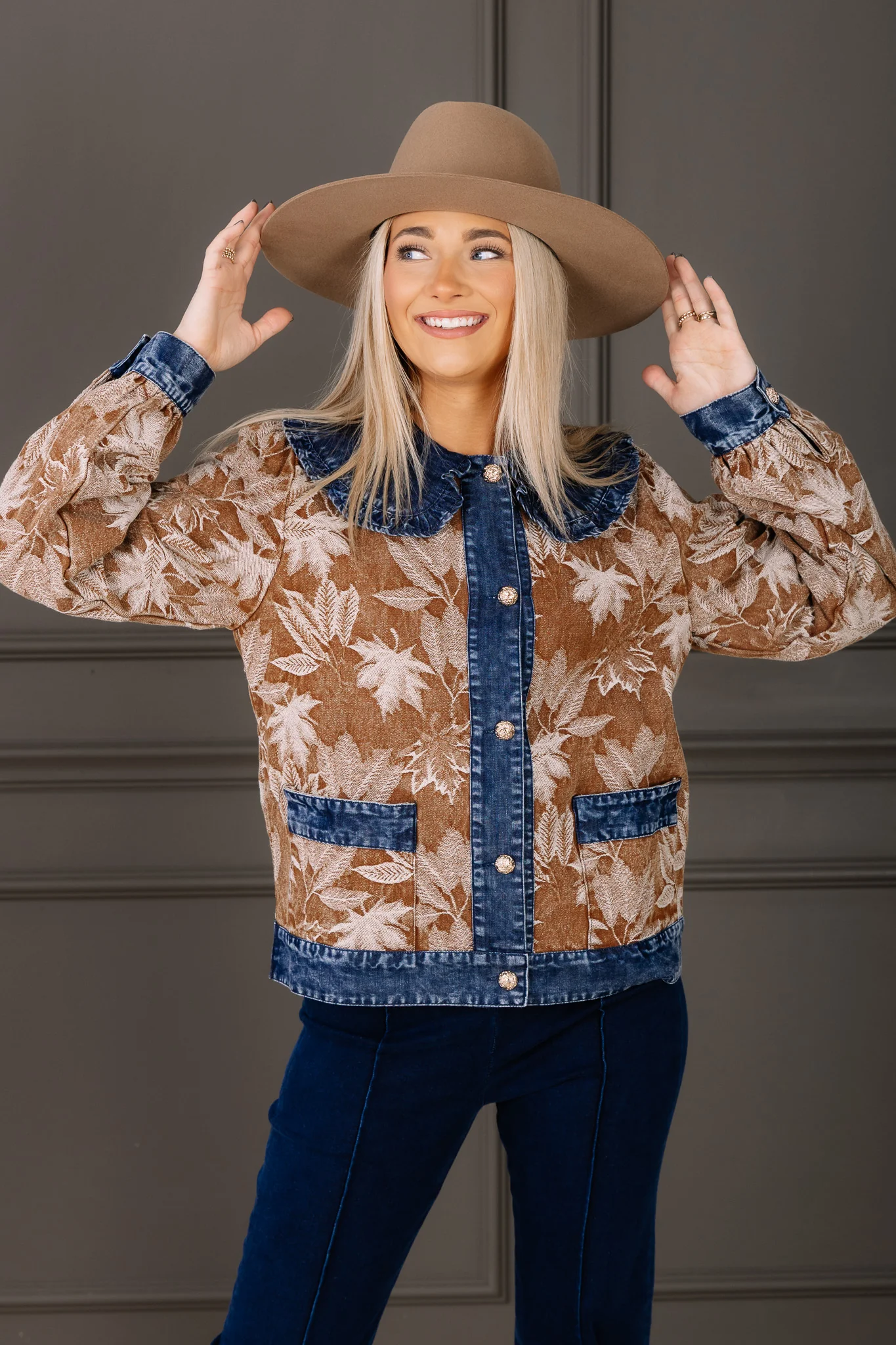 Autumn Leaves Denim Printed Jacket - Image 2