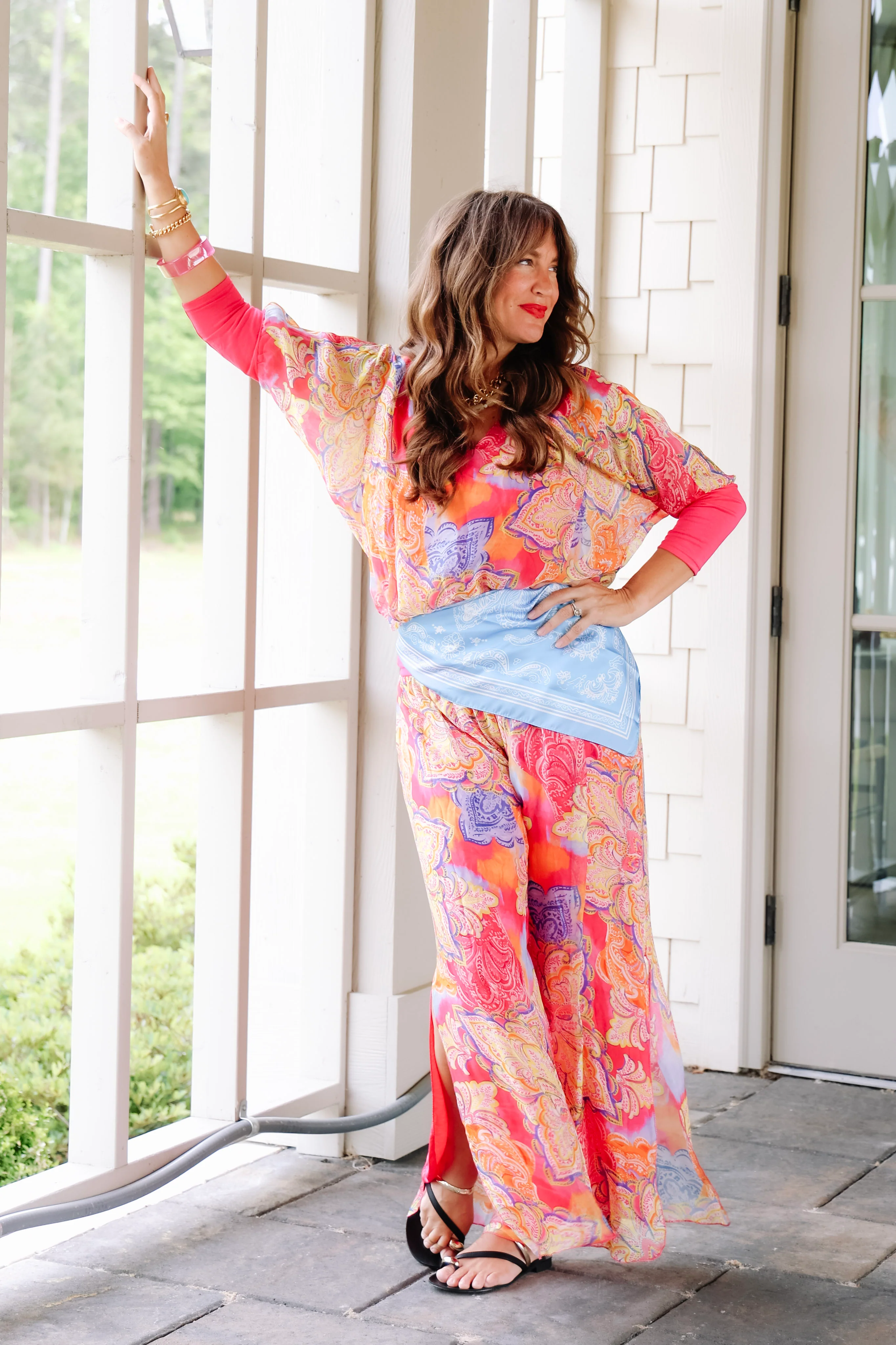 Here For More Paisley Hot Pink V-Neck Silk Blouse - Image 11