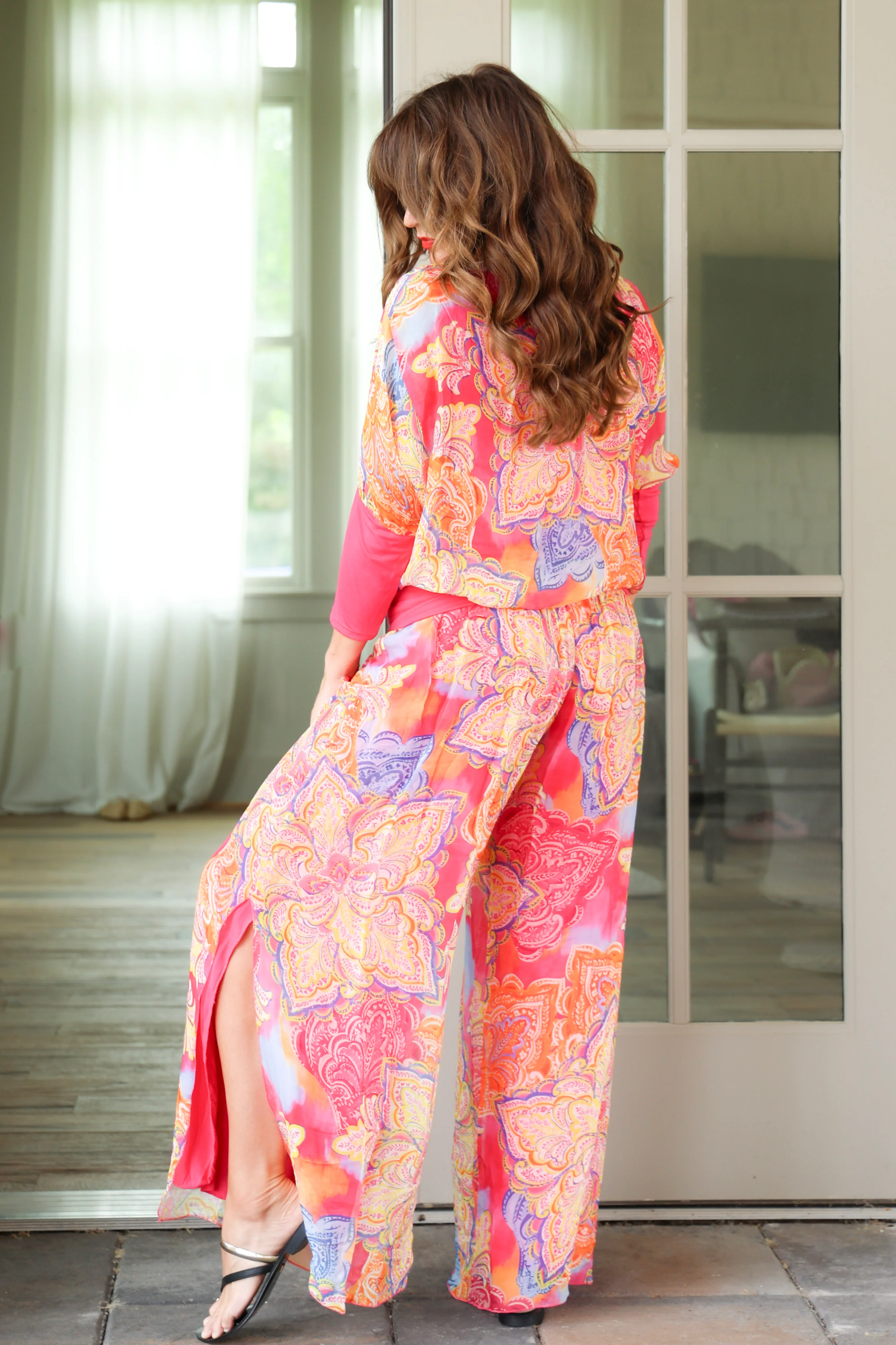 Here For More Paisley Hot Pink V-Neck Silk Blouse - Image 8
