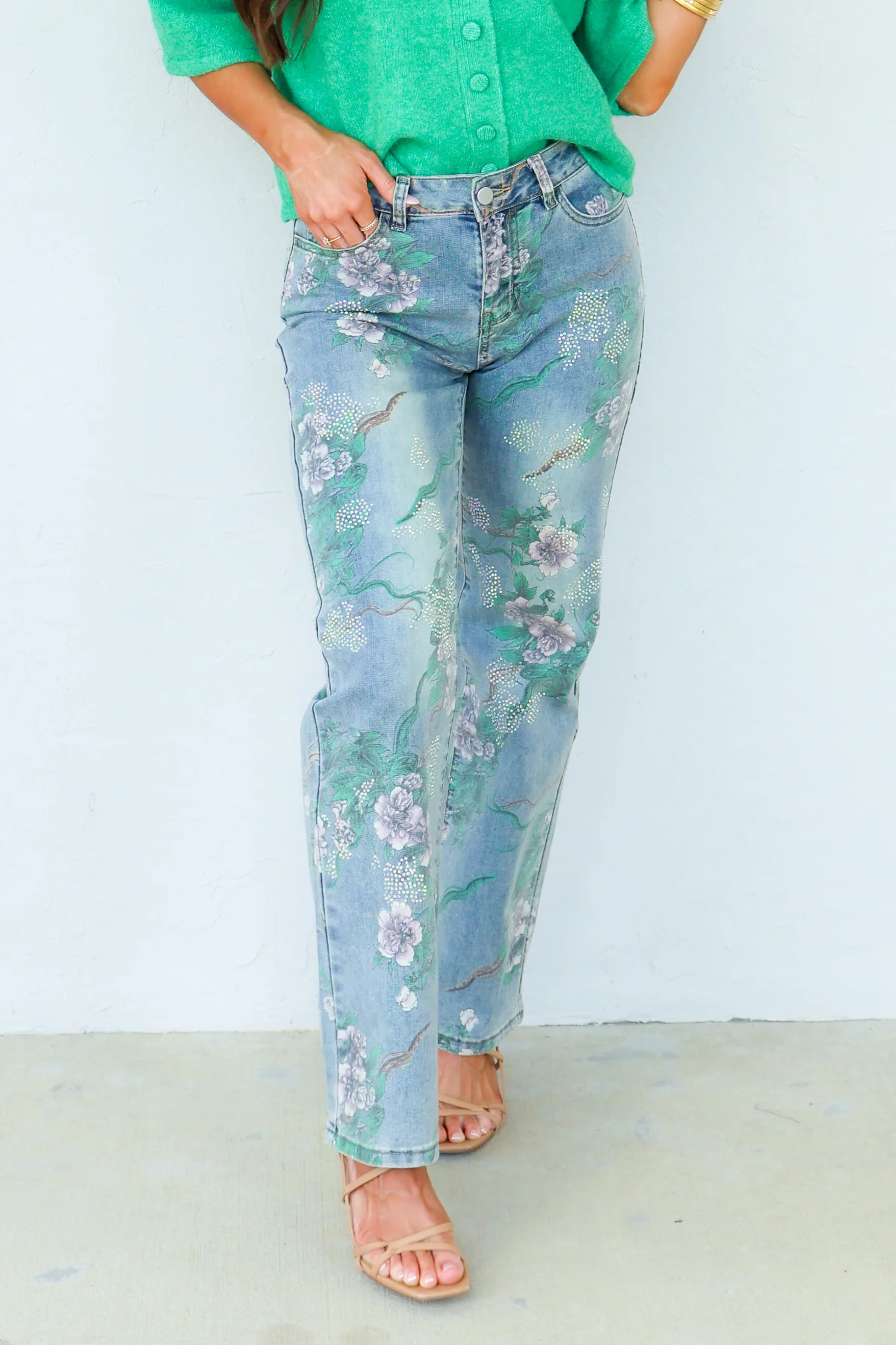 AZI Josie Floral Denim Wide Leg Jean - Image 3