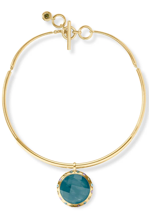 Julie Vos Rainbow Iridescent Montana Blue Statement Necklace