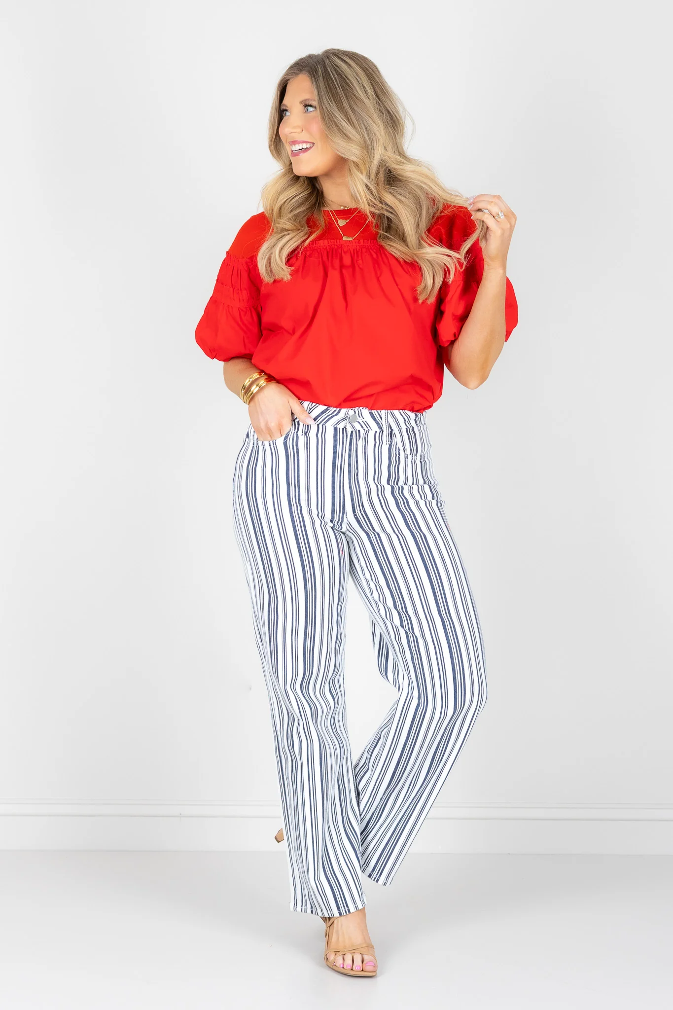 Just Black Blue Stripe High Rise Vintage Straight Pant - Image 5