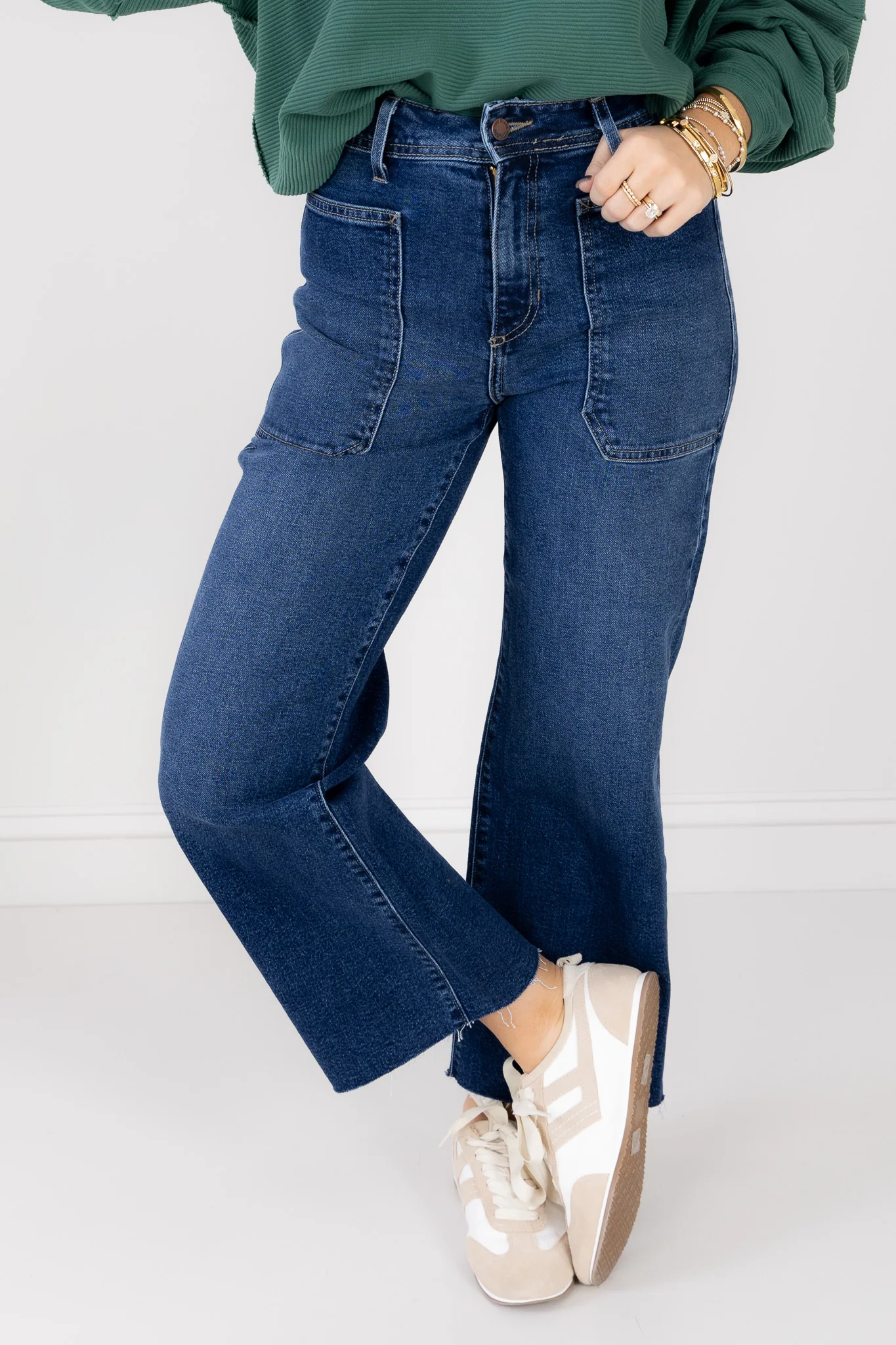 Just Black Denim High Rise Utility Dark Denim Wide Leg Jean