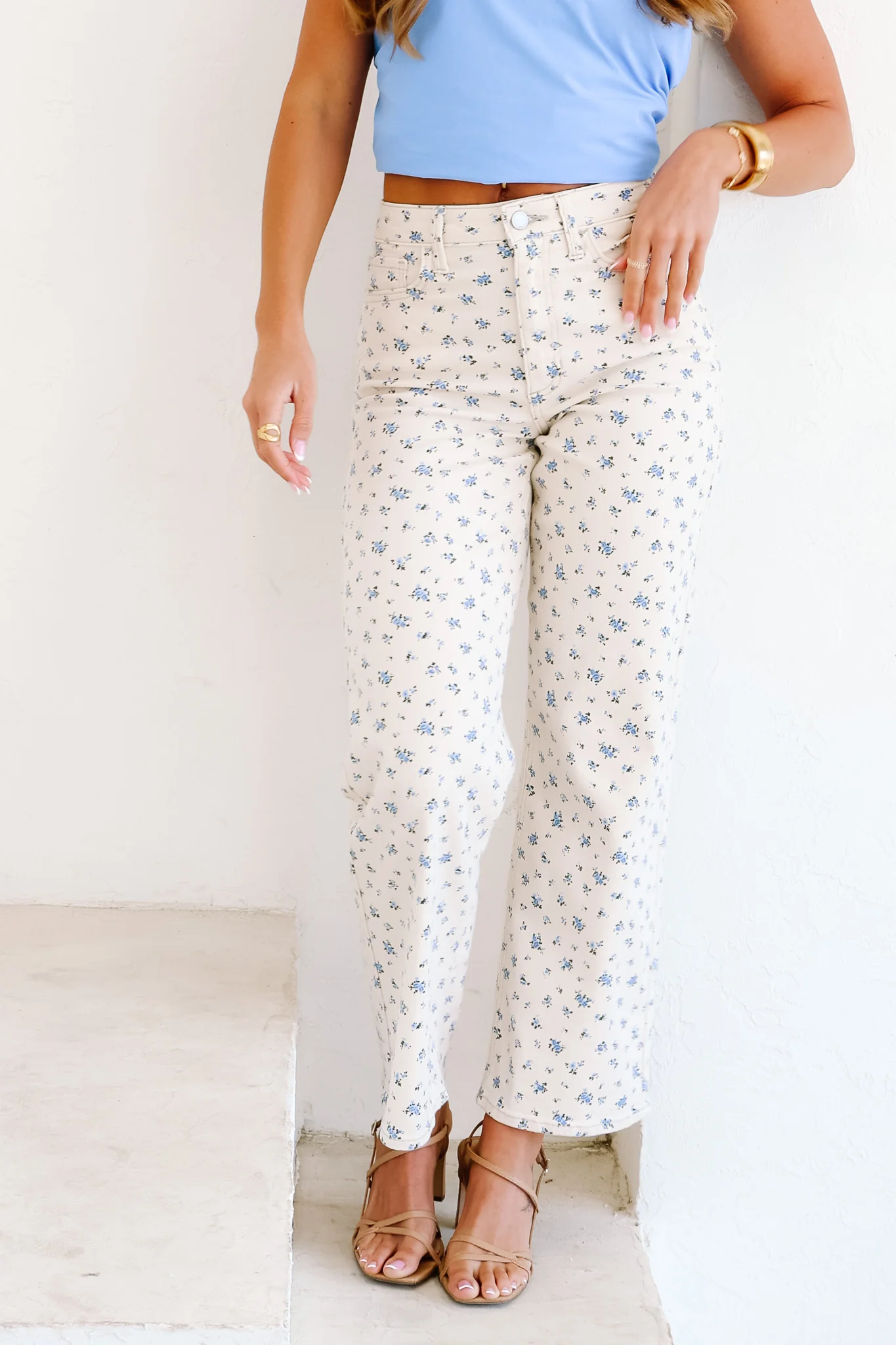 Just Black Flower Print High Rise Vintage Straight Jean