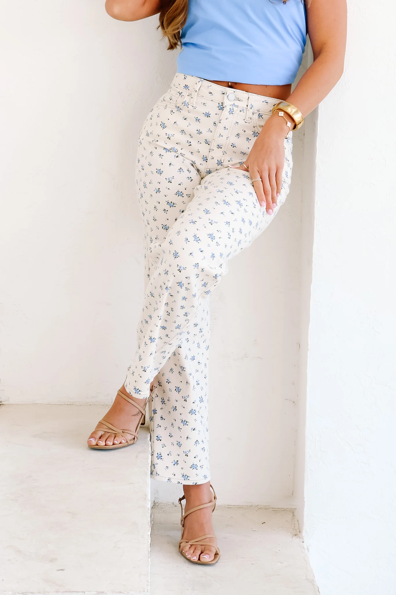 Just Black Flower Print High Rise Vintage Straight Jean - Image 5