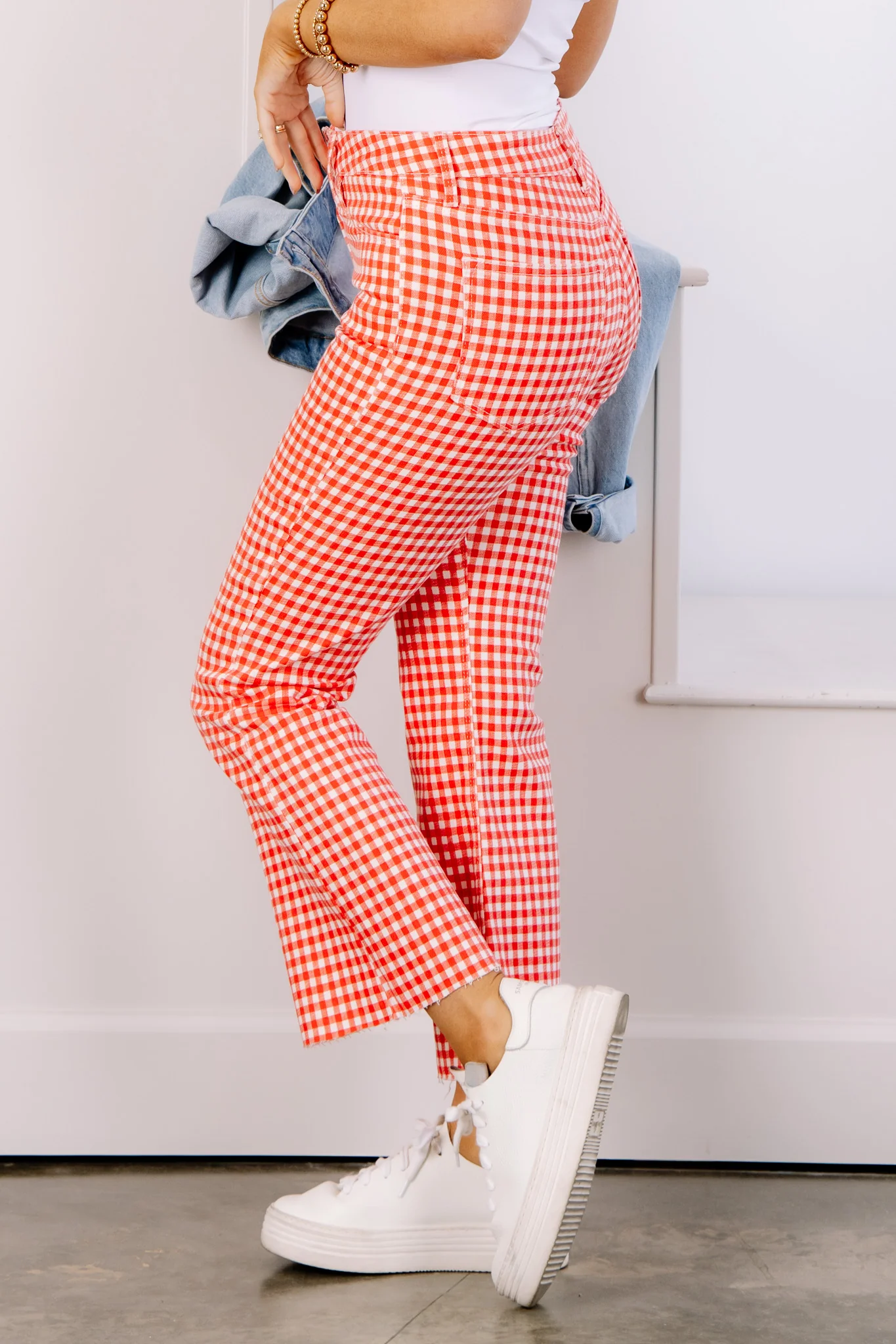 Just Black Red Gingham Flare Jean - Image 5
