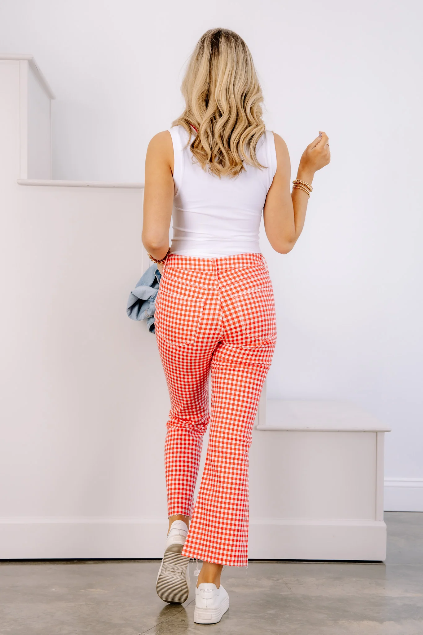 Just Black Red Gingham Flare Jean - Image 6